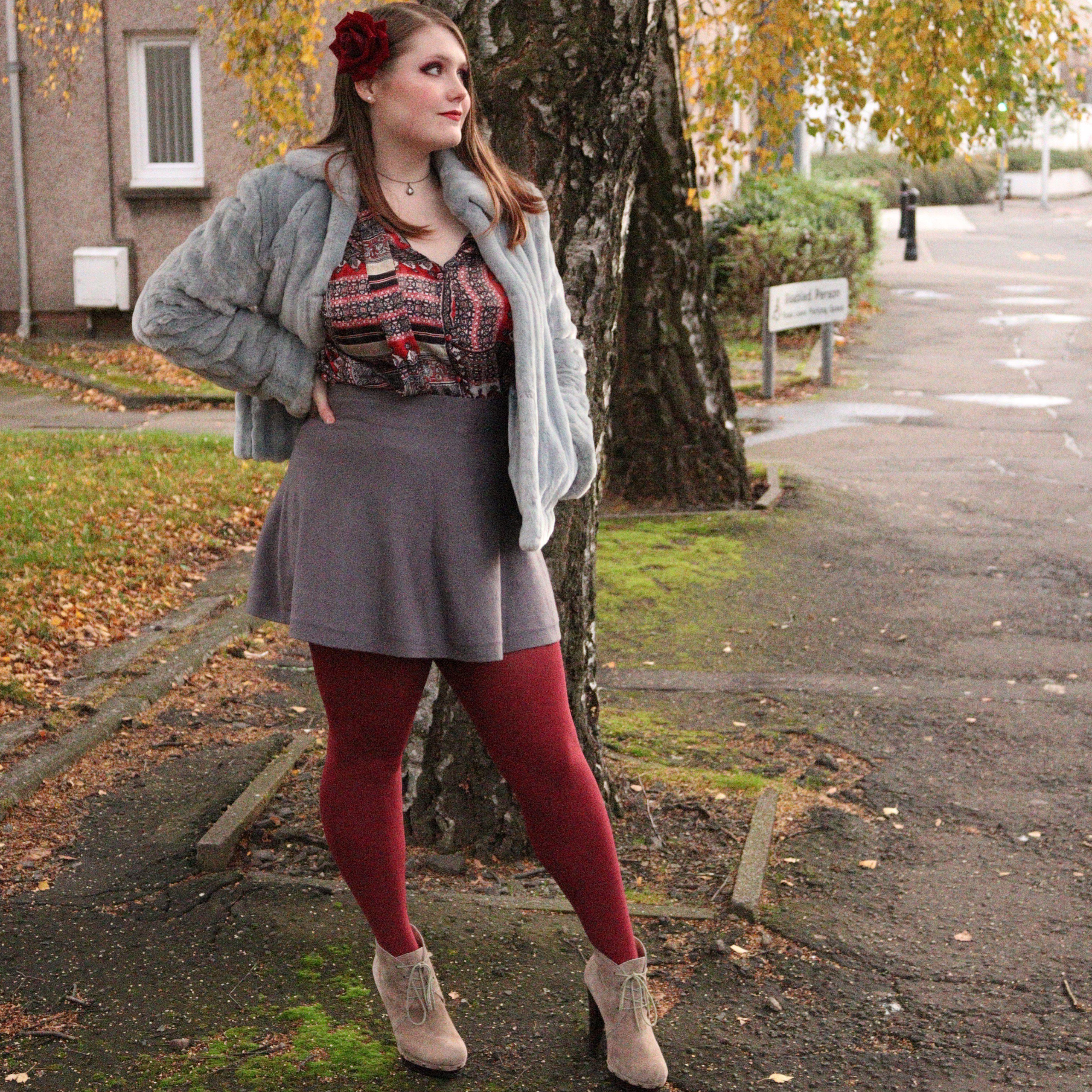 Burgundy Dress With Black Sheer Tights Slay The Night: Semi-Opaque