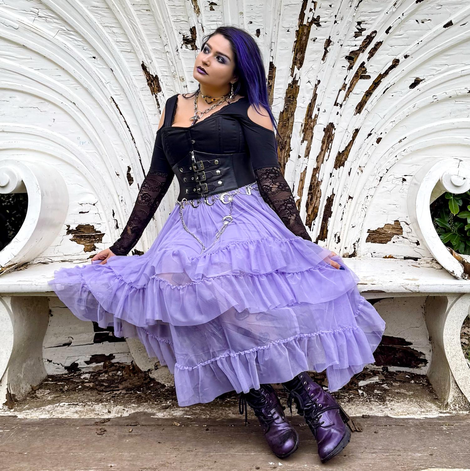 Maxi Mesh Skirt - Lavender Fields