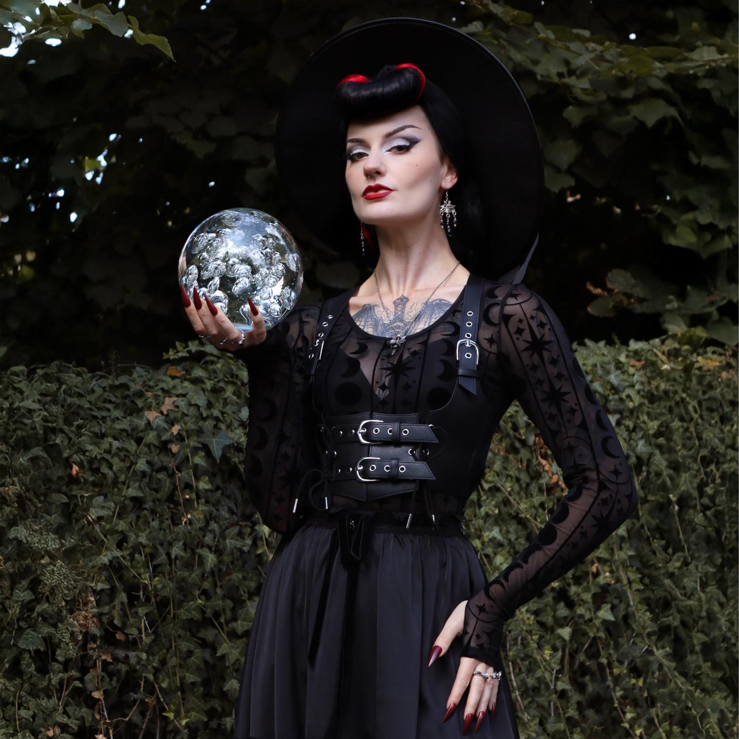 Flock Mesh Top - Moon Stars Pinstripe - Black