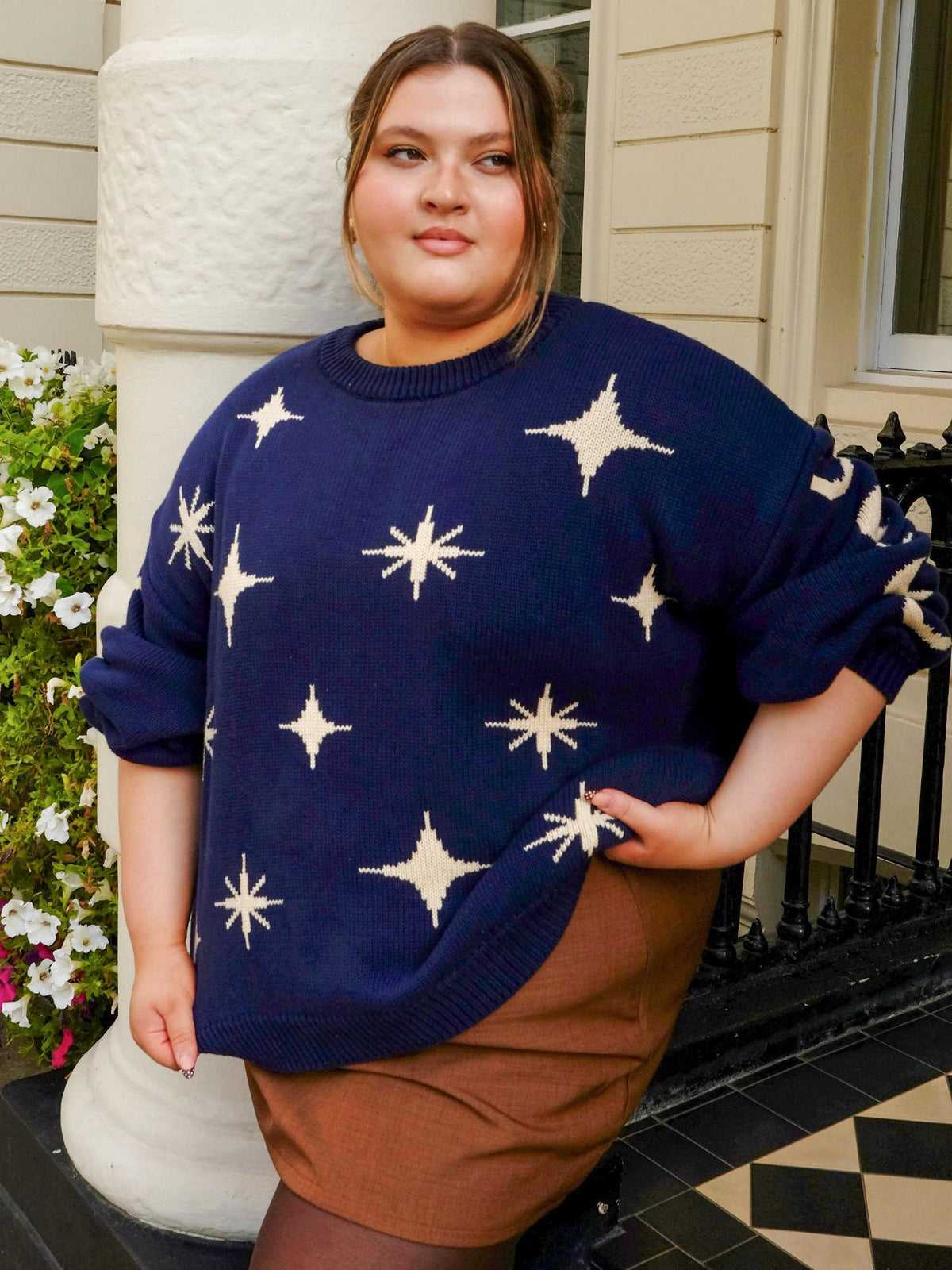 Chunky Knit Jumper - Stars - Navy/Cream