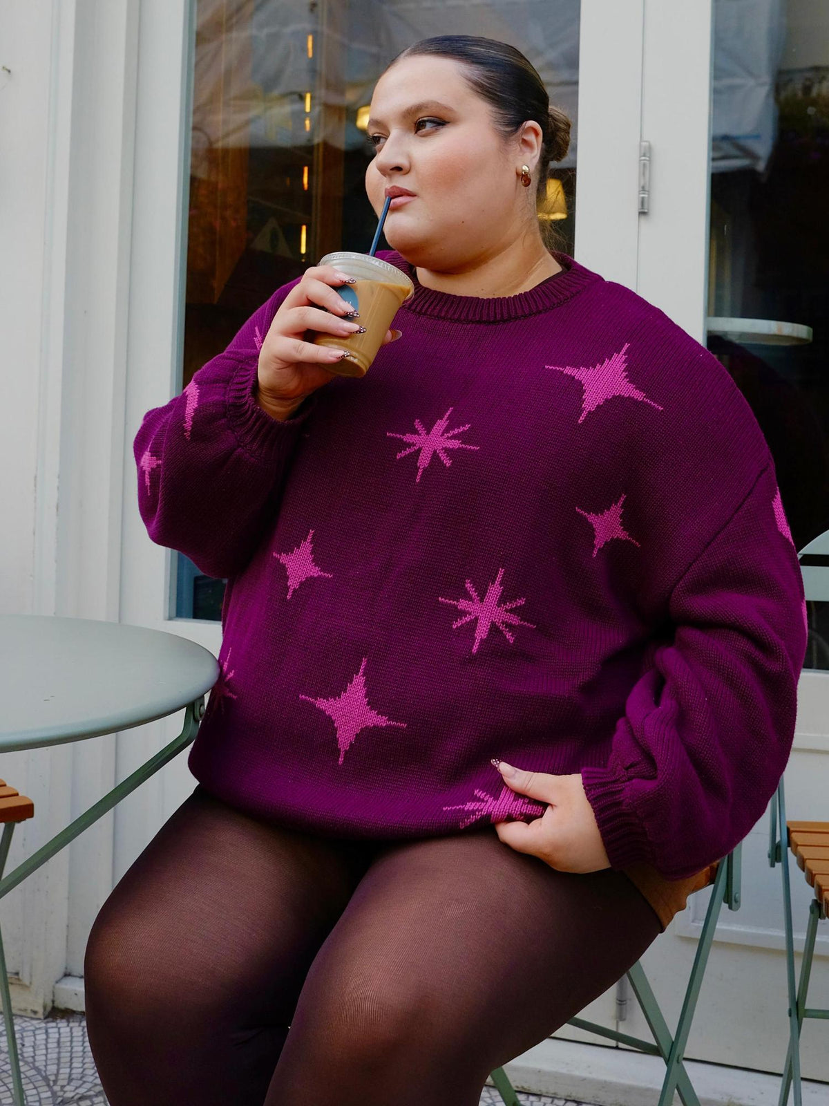 Chunky Knit Jumper - Stars - Pink/Purple