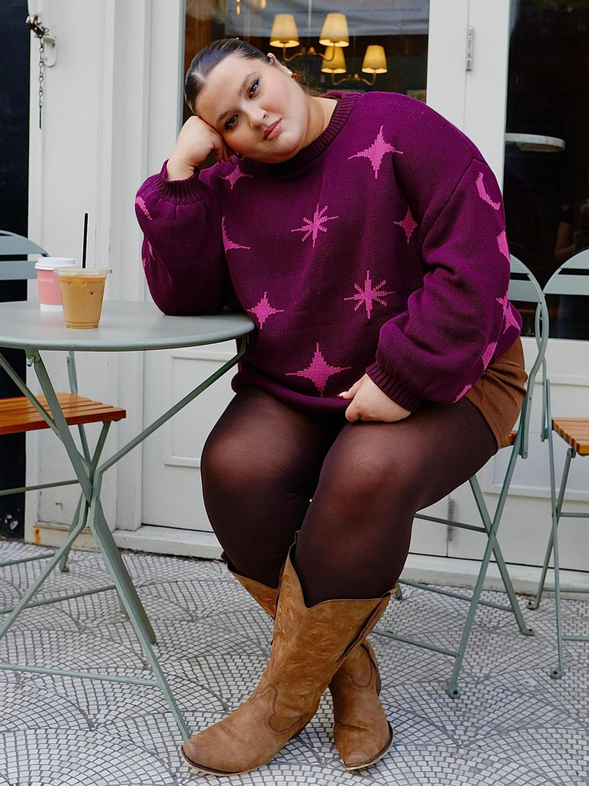 Chunky Knit Jumper - Stars - Pink/Purple