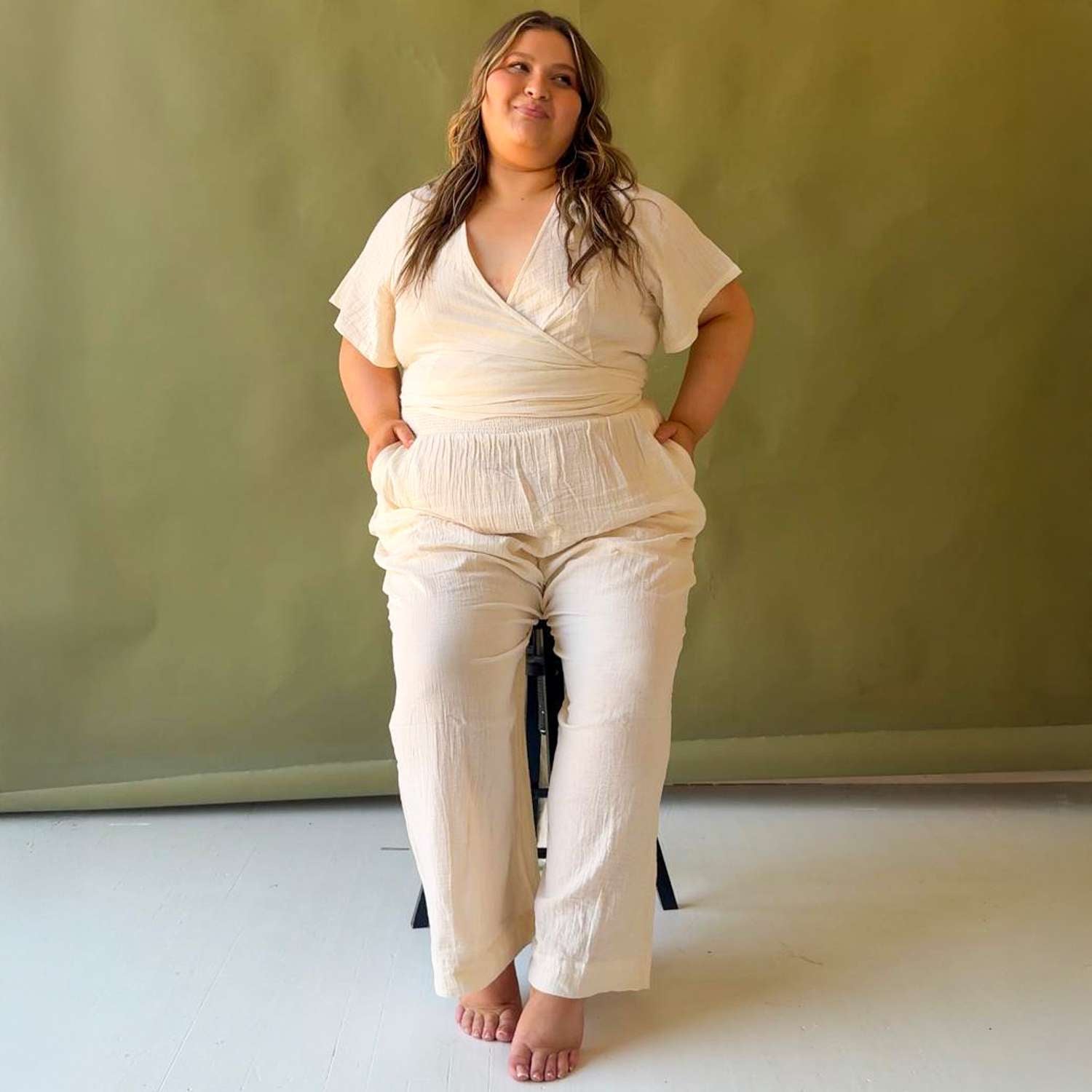 The Sonia Cotton Gauze Wrap Top - Cream