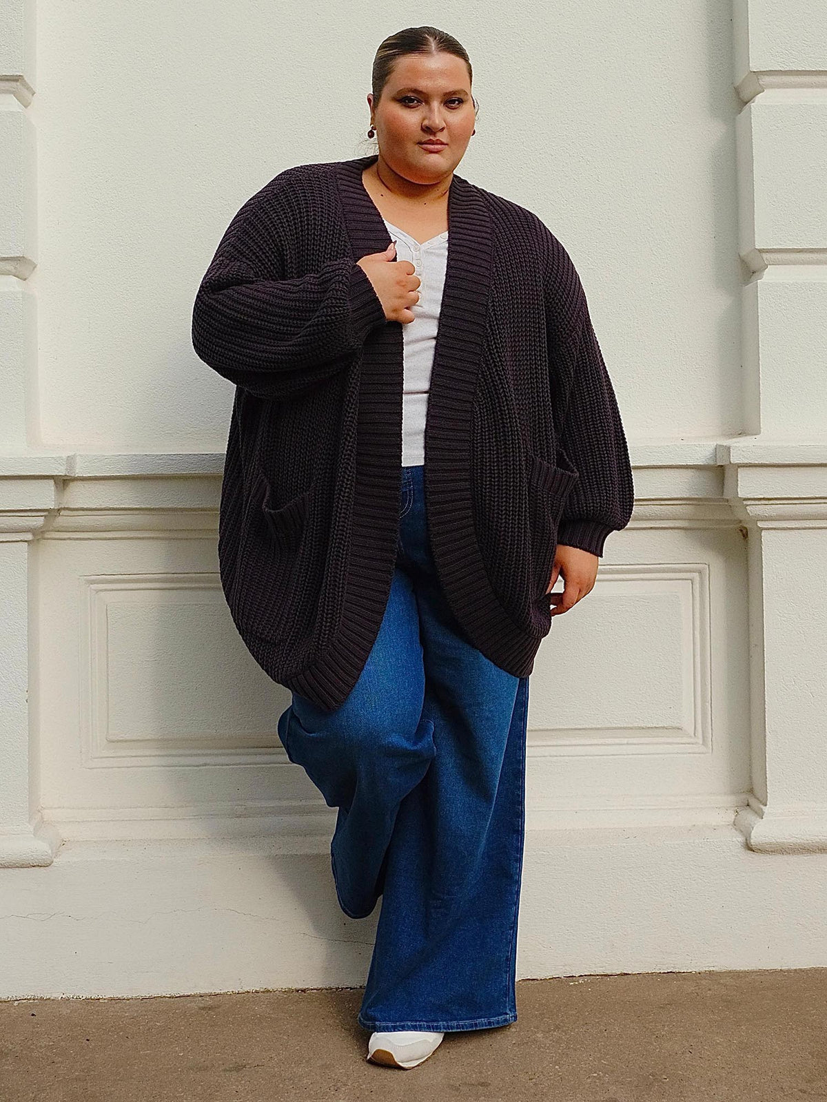 Chunky Knit Cotton Cardigan - Charcoal