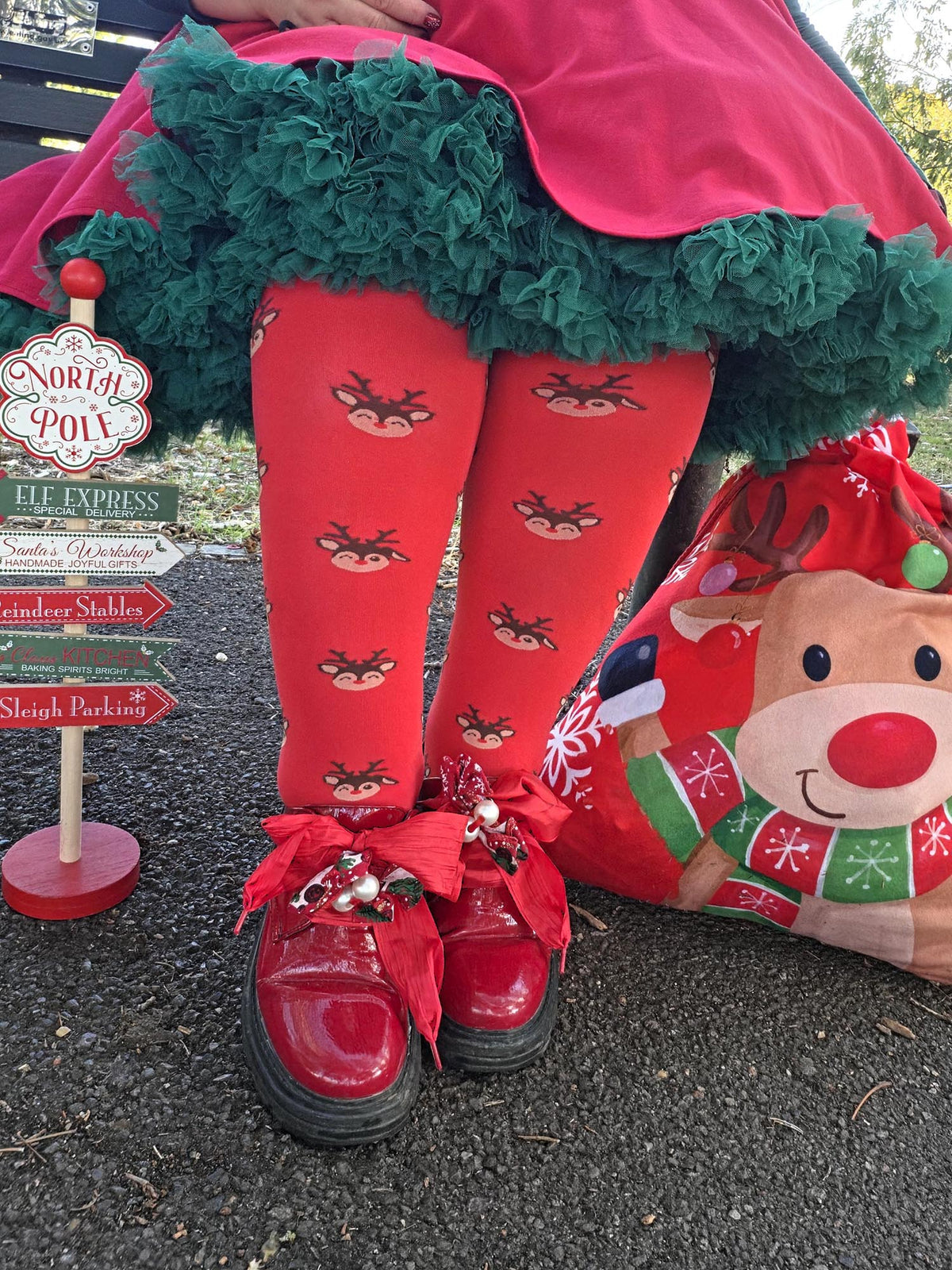 Deer Santa Tights - Lobster
