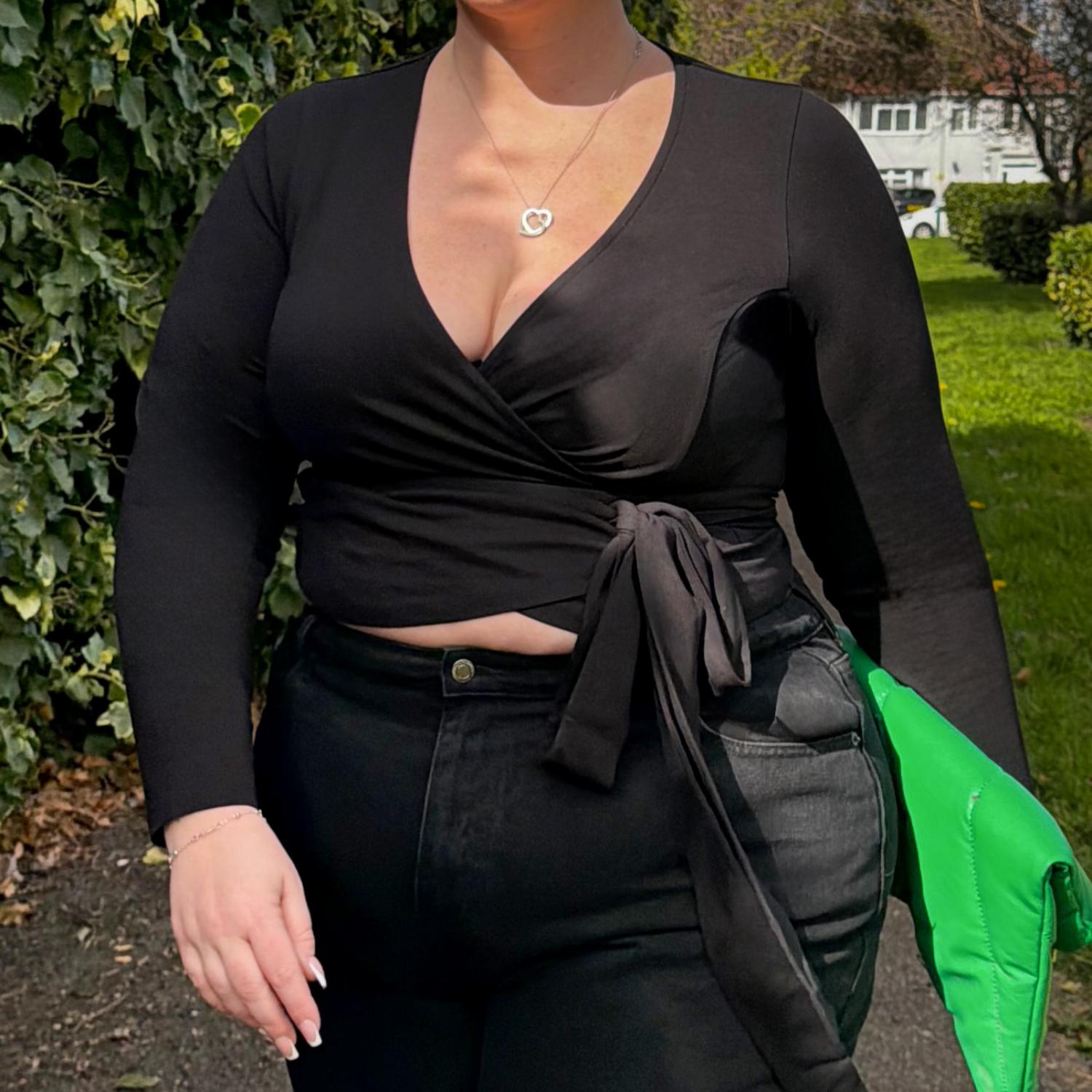 Organic Cotton Wrap Top - Black