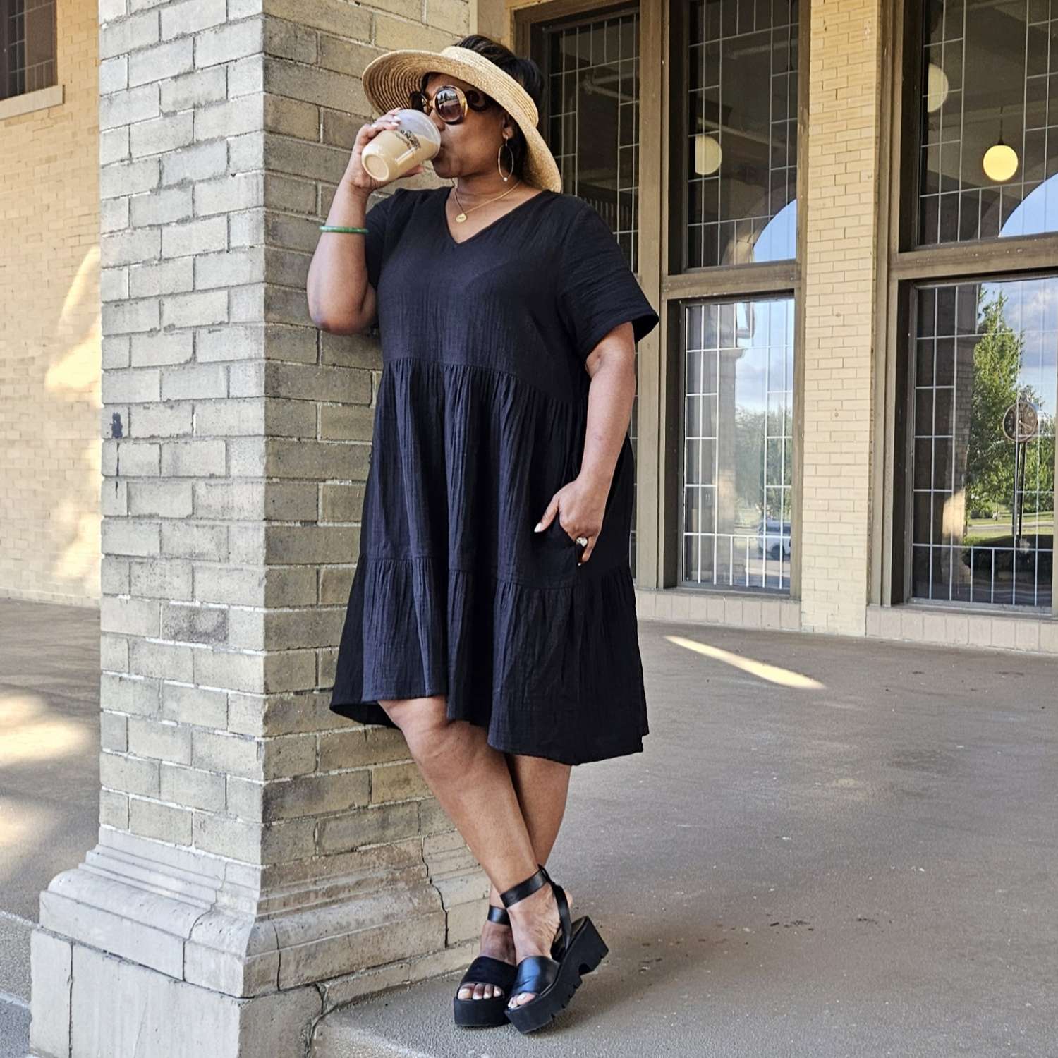 The Amrita Cotton Gauze Short Dress - Black
