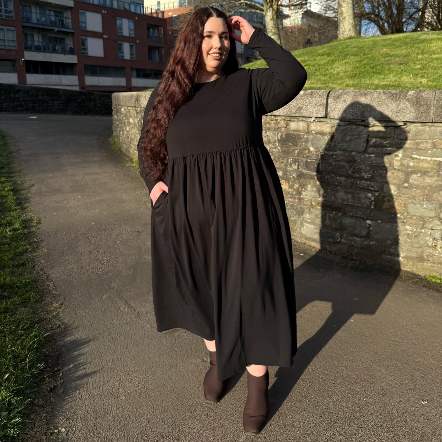 Black Long Sleeve Maxi Dress | Full Coverage