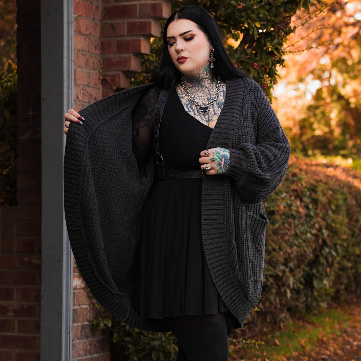 Chunky Knit Cotton Cardigan - Charcoal