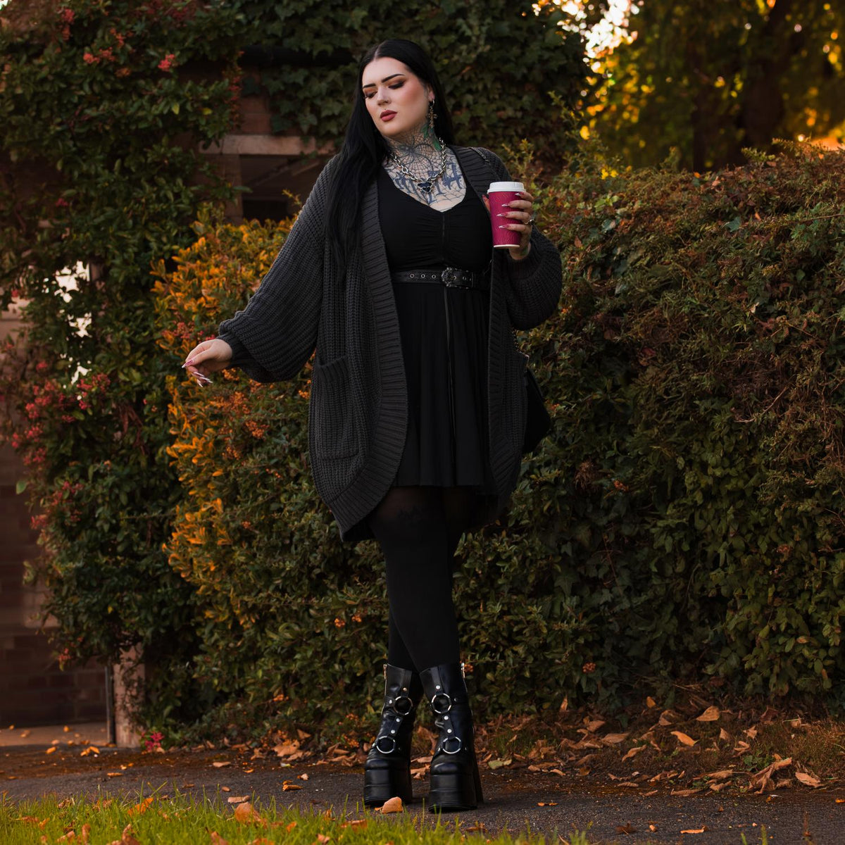 Chunky Knit Cotton Cardigan - Charcoal