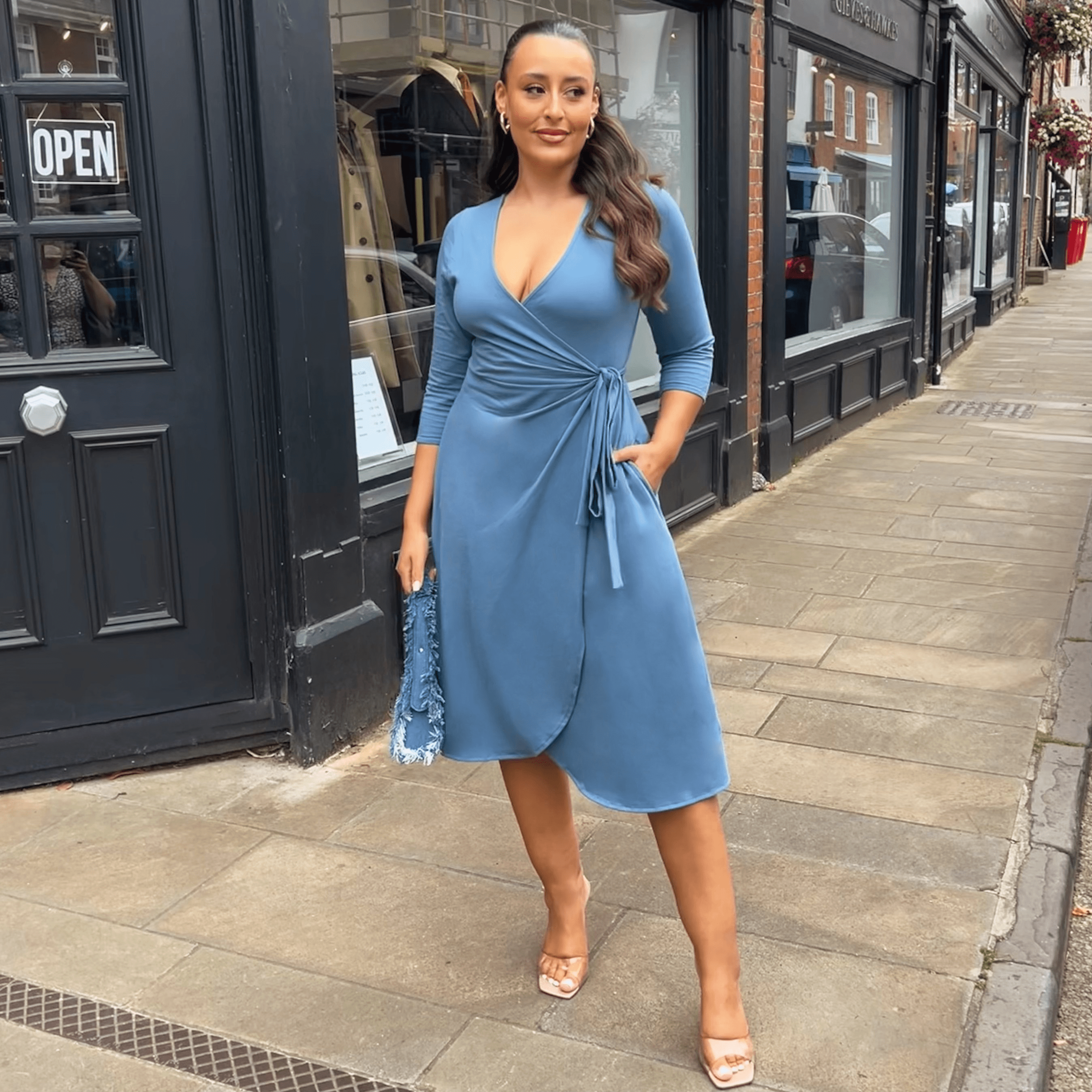 Denim wrap top dress