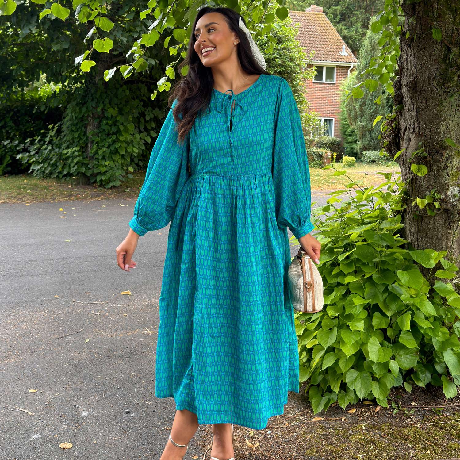 The Gabriella Cotton Long Dress - Teal City