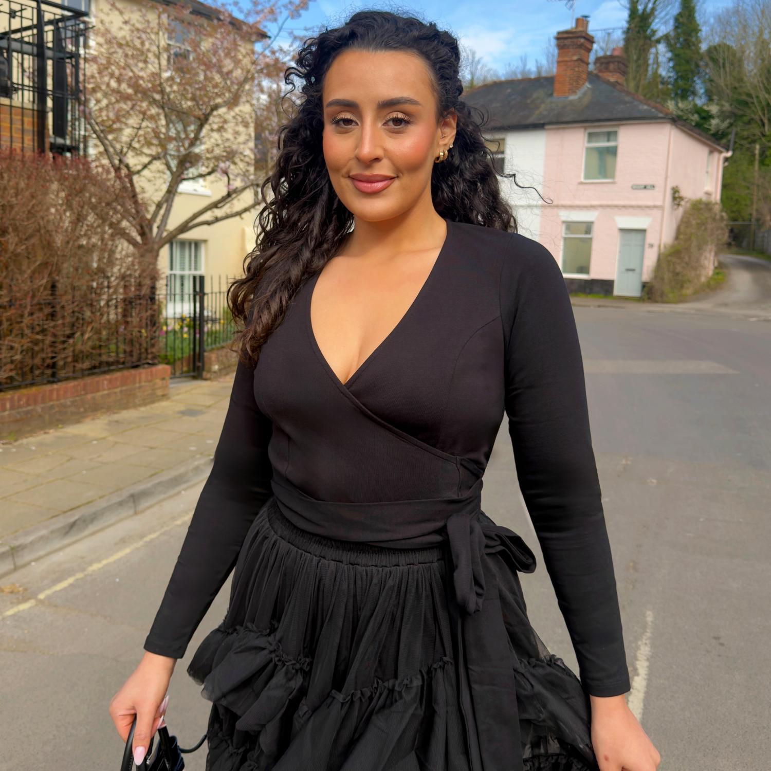 Organic Cotton Wrap Top - Black