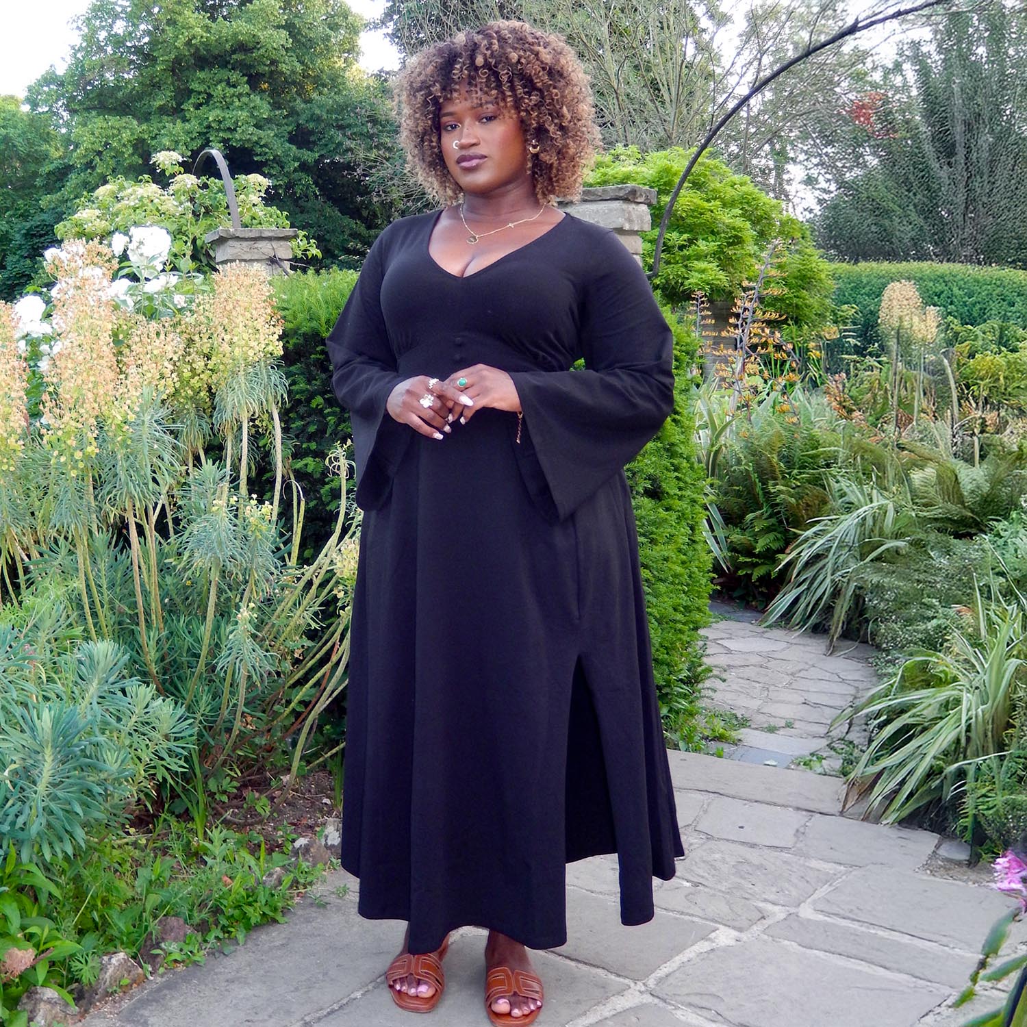 Midaxi Bell Sleeve Dress - Black - Tights & Clothes In Sizes 4-38