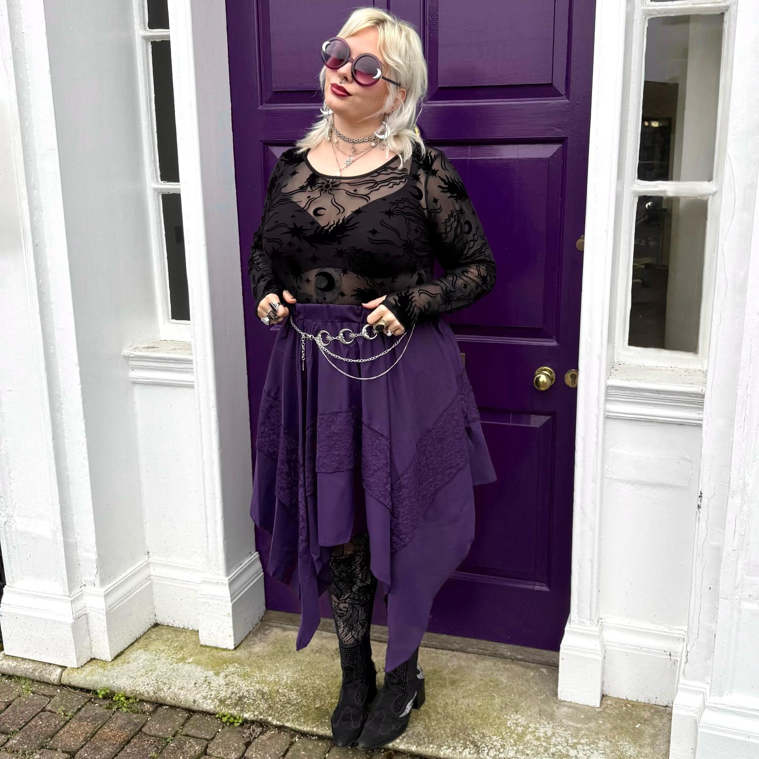 Celestial Flock Mesh Top - Black