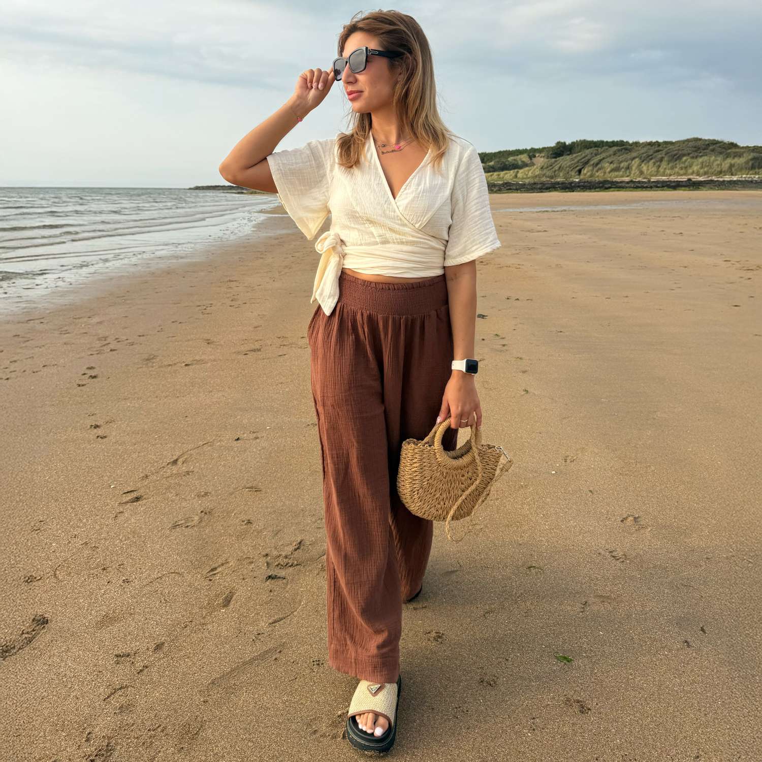 The Sonia Cotton Gauze Wrap Top - Cream