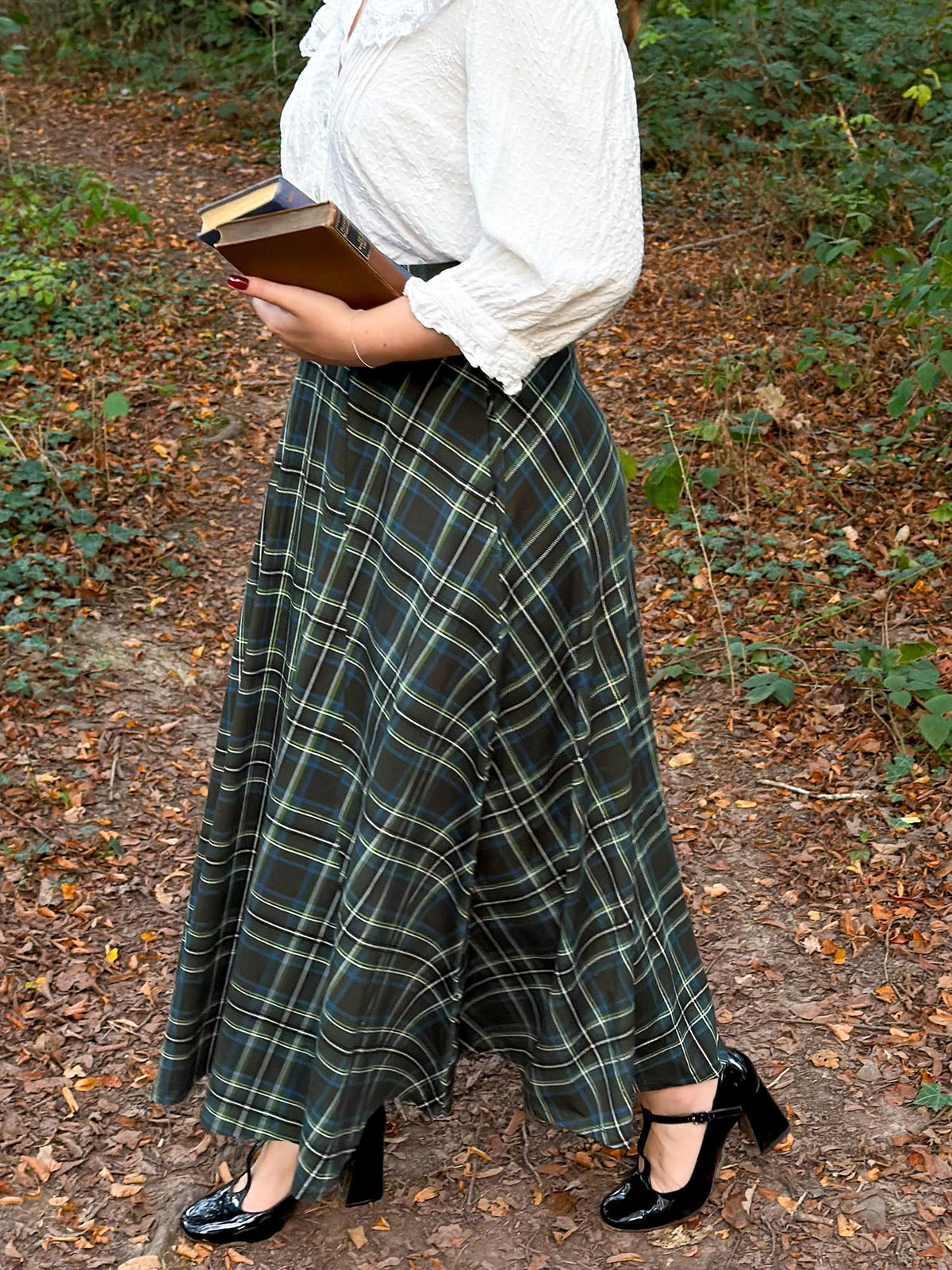Islay Jersey Maxi A-Line Skirt - Green Tartan