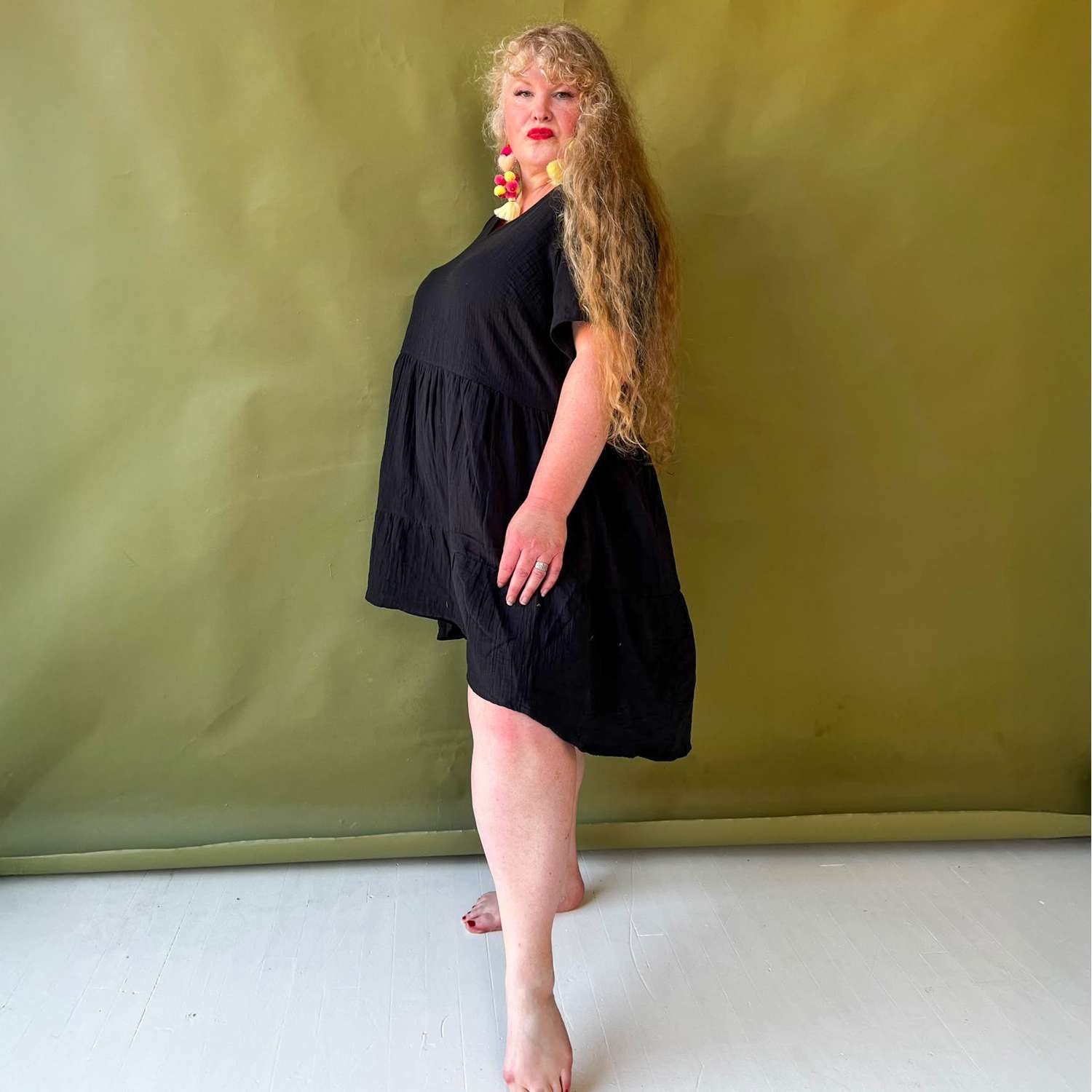 The Amrita Cotton Gauze Short Dress - Black