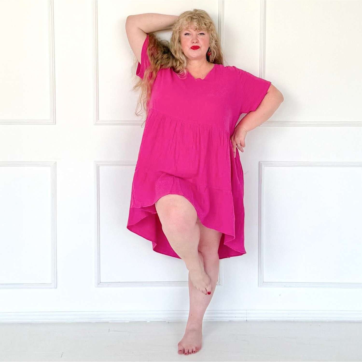 The Amrita Cotton Gauze Short Dress - Peony