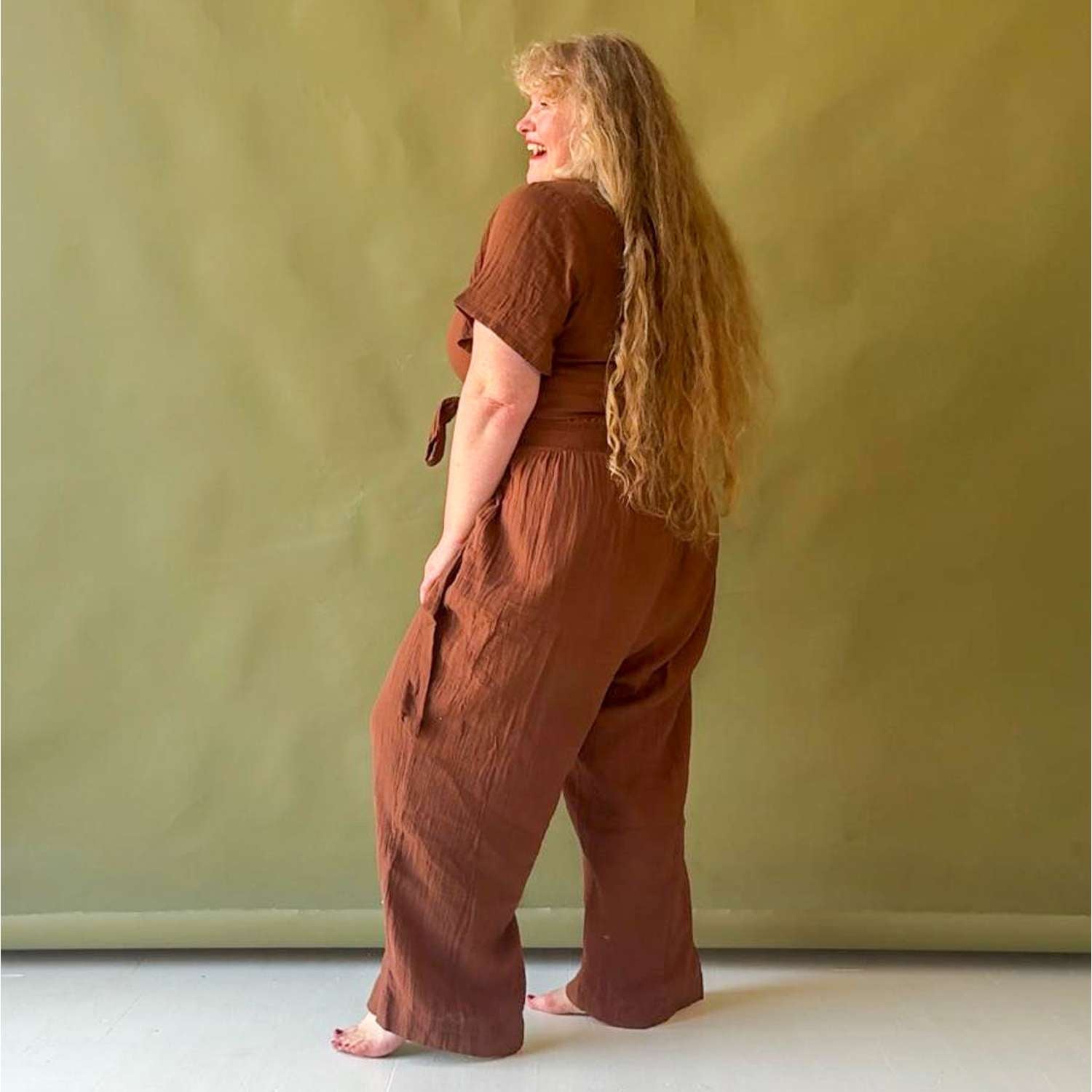 The Noor Cotton Gauze Wide-Leg Trousers - Brown