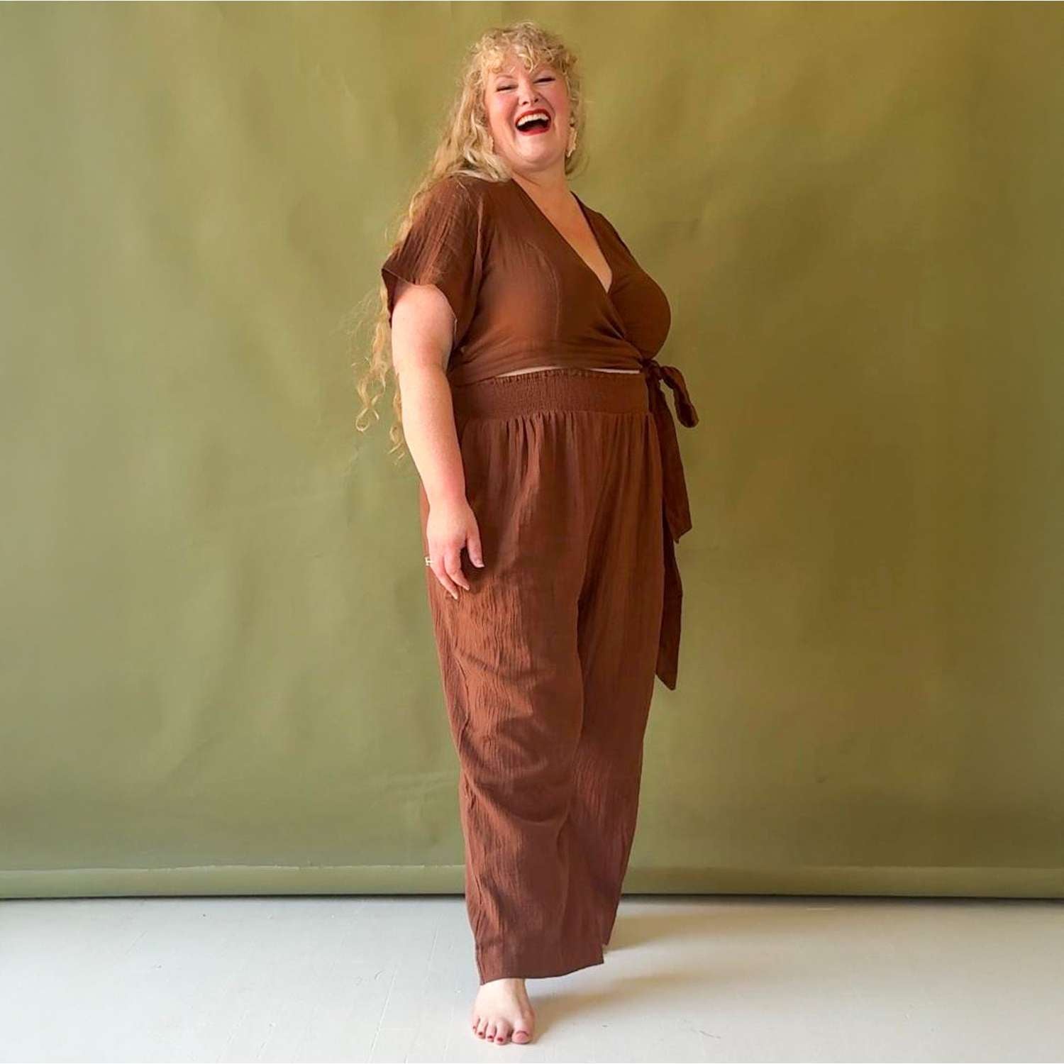 The Sonia Cotton Gauze Wrap Top - Brown