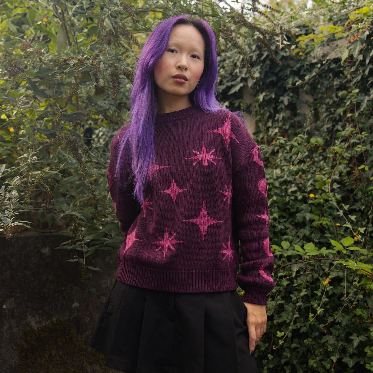 Chunky Knit Jumper - Stars - Pink/Purple