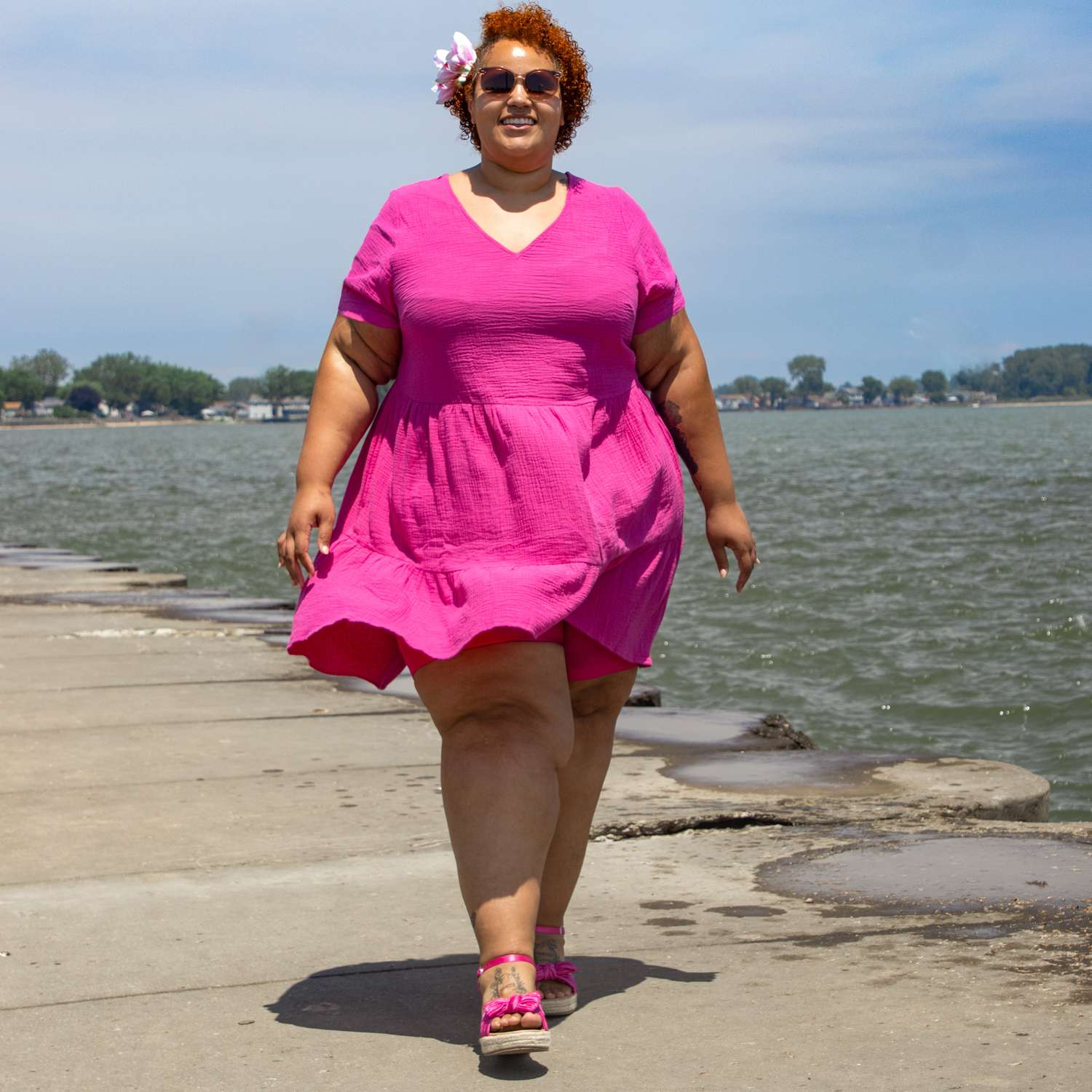 The Amrita Cotton Gauze Short Dress - Peony