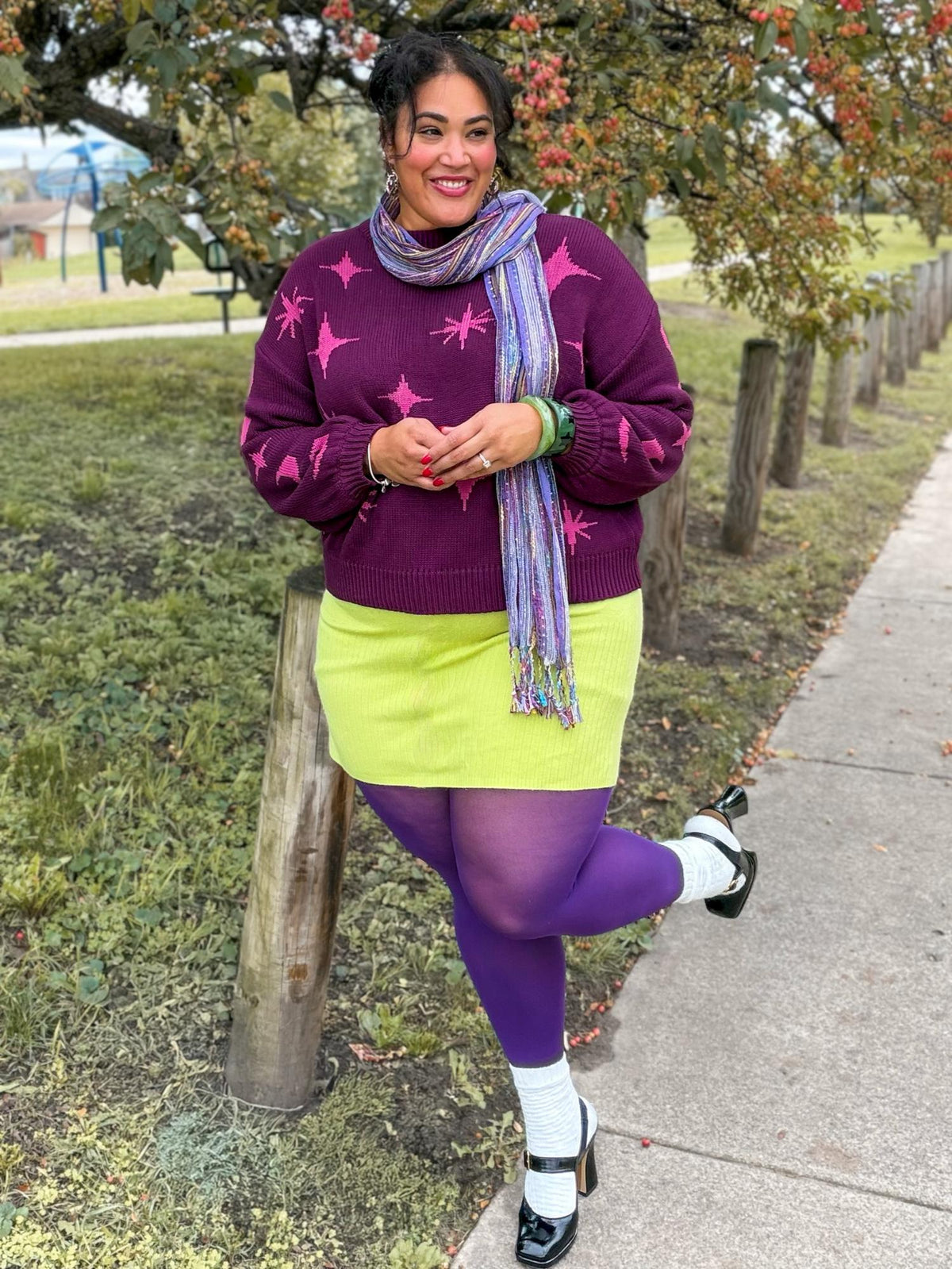 Chunky Knit Jumper - Stars - Pink/Purple