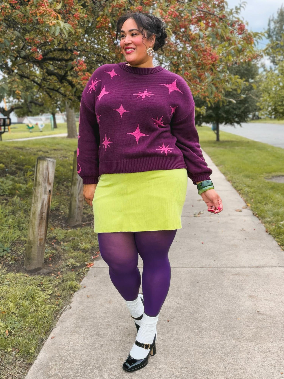 Chunky Knit Jumper - Stars - Pink/Purple