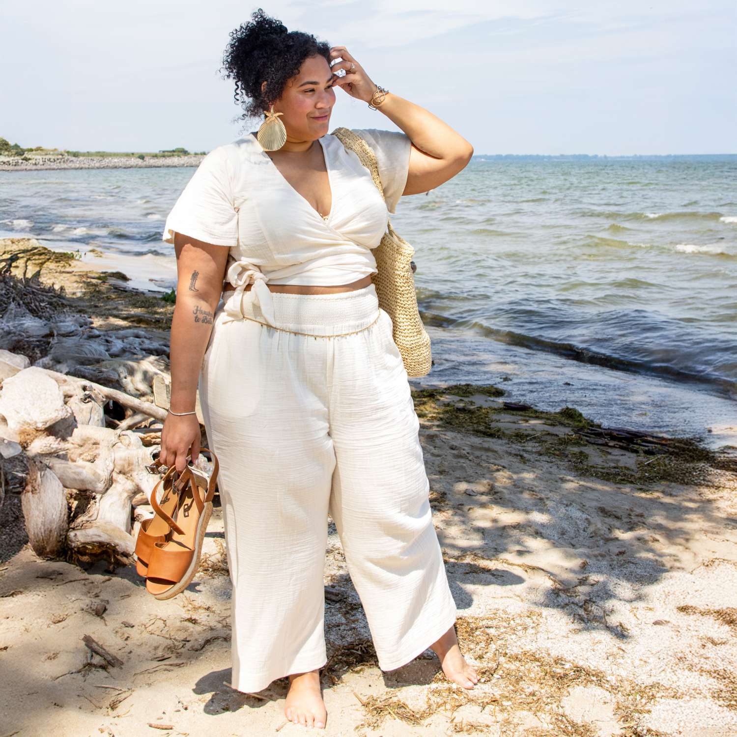 The Sonia Cotton Gauze Wrap Top - Cream