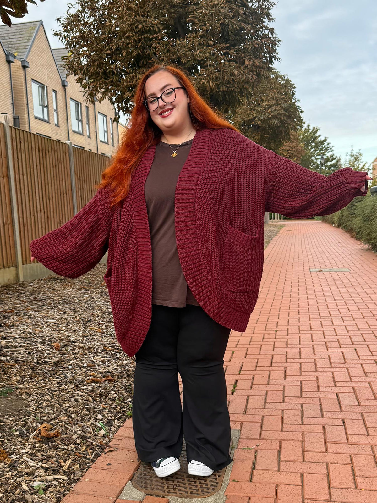 Chunky Knit Cotton Cardigan - Burgundy