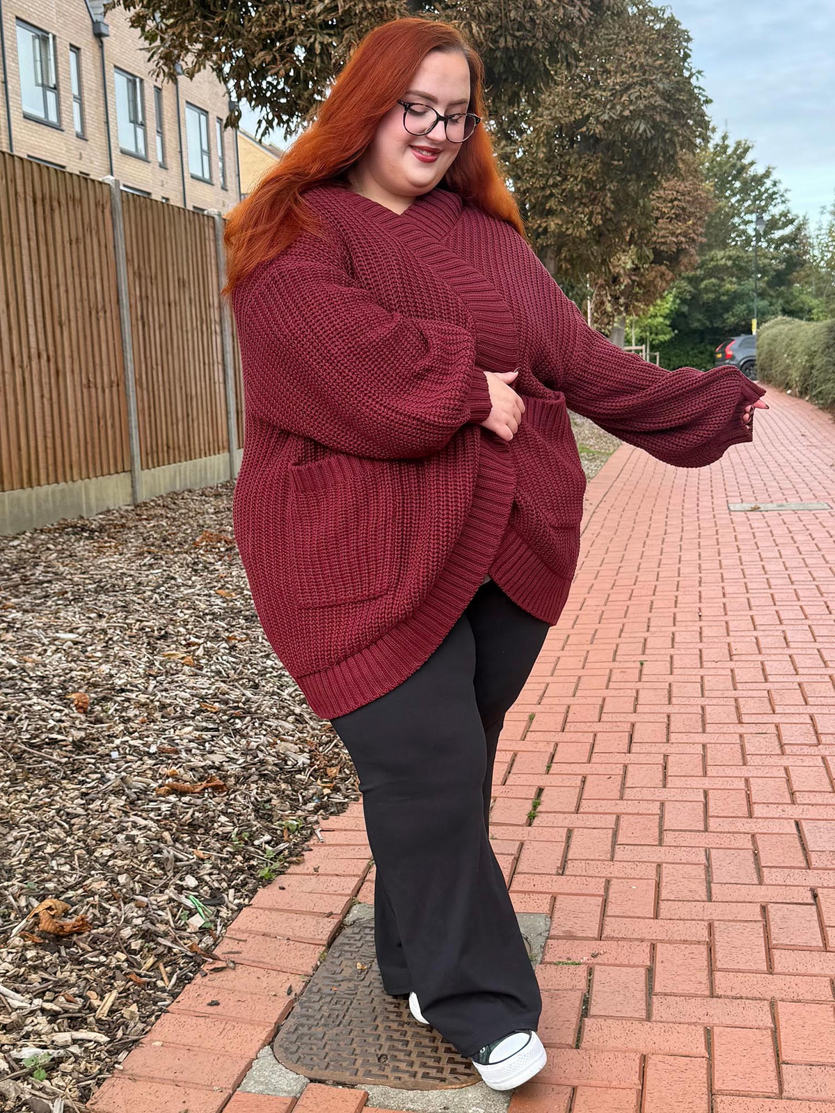 Chunky Knit Cotton Cardigan - Burgundy