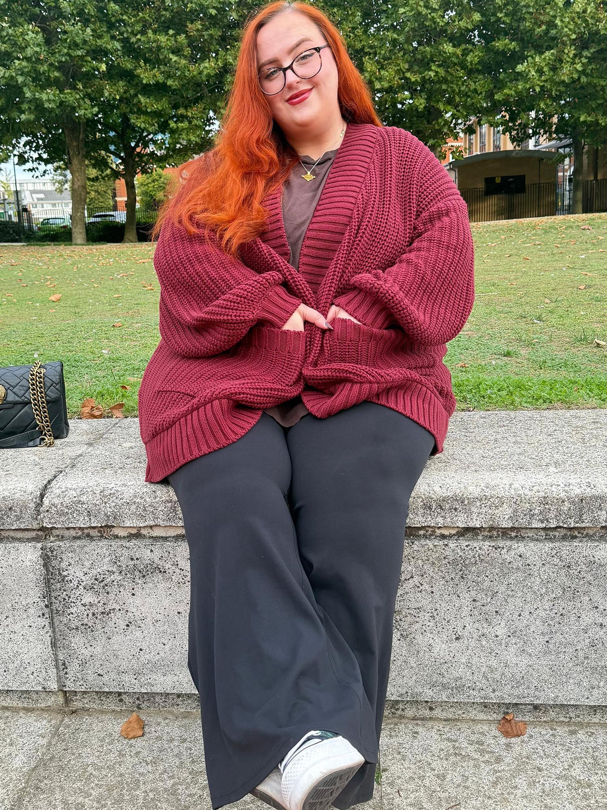 Chunky Knit Cotton Cardigan - Burgundy
