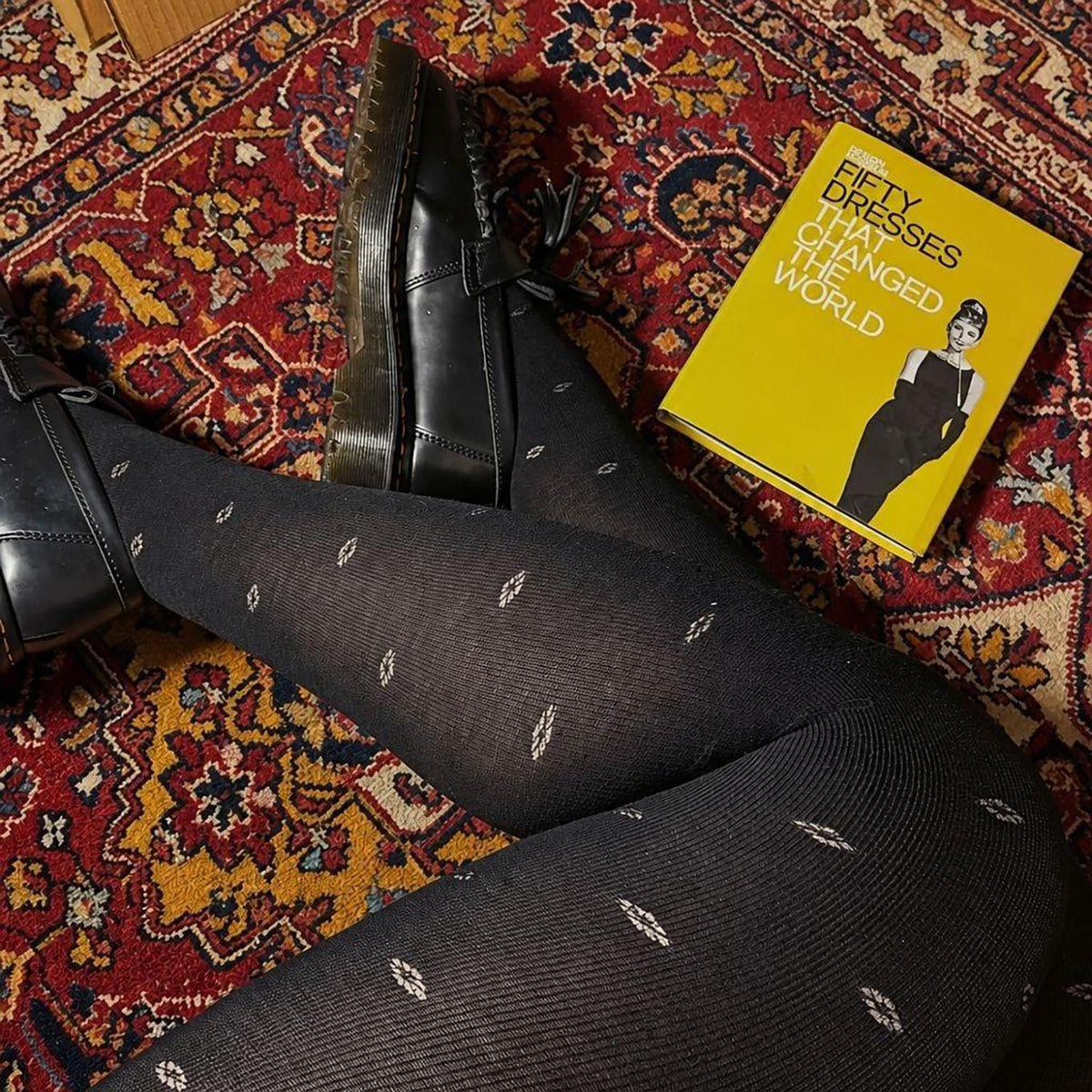 Wool Lace Tights - Ditsy Diamond - Black
