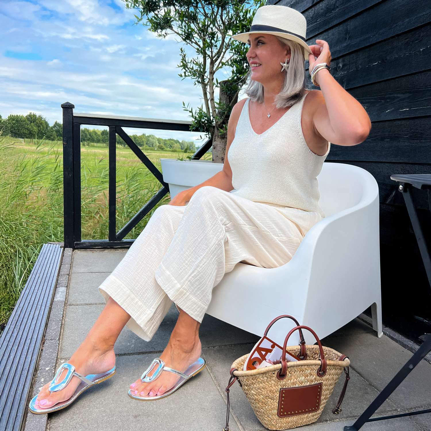 The Noor Cotton Gauze Wide-Leg Trousers - Cream