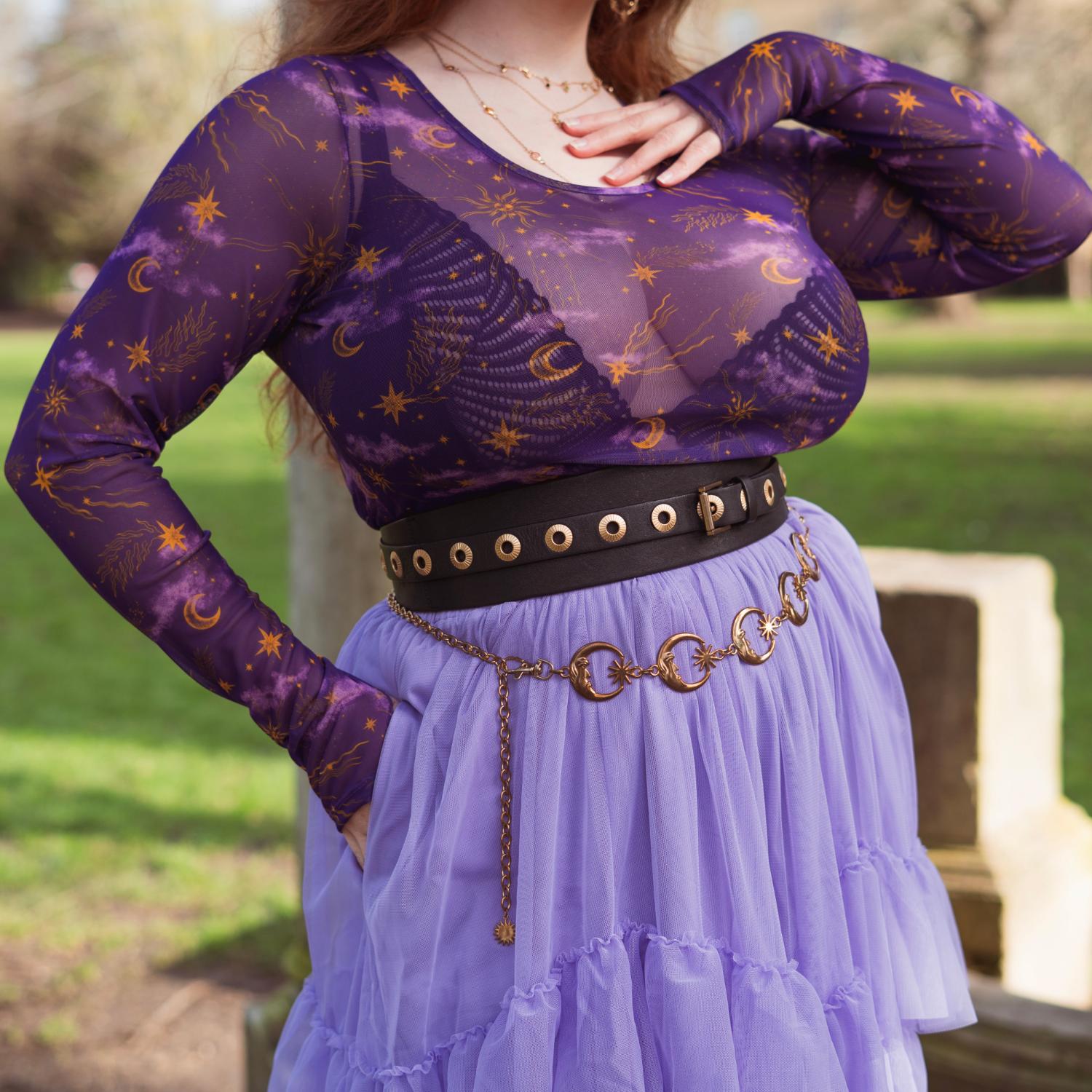 Celestial Mesh Top - Purple / Gold