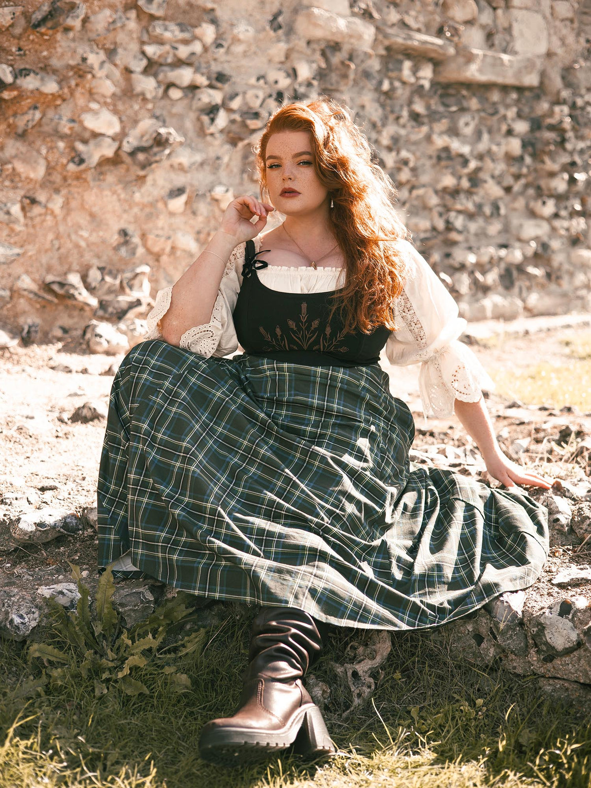 Islay Jersey Maxi A-Line Skirt - Green Tartan
