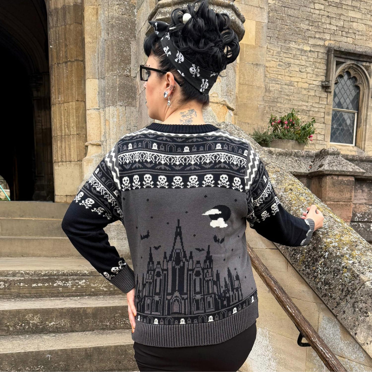 Fair Isle Jumper - Haunted House - Black/Grey