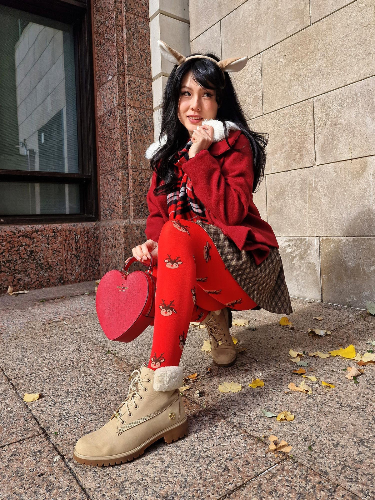 Deer Santa Tights - Lobster