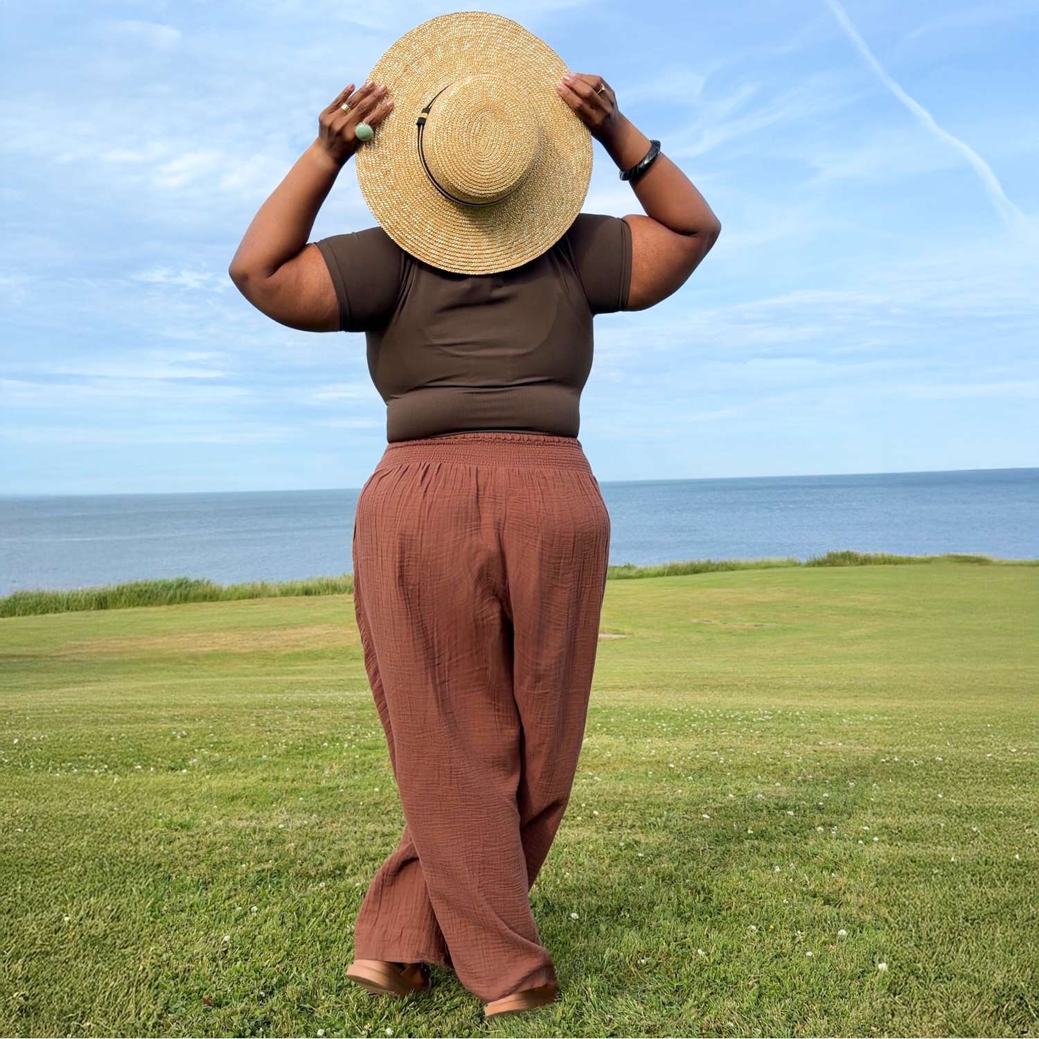 The Noor Cotton Gauze Wide-Leg Trousers - Brown