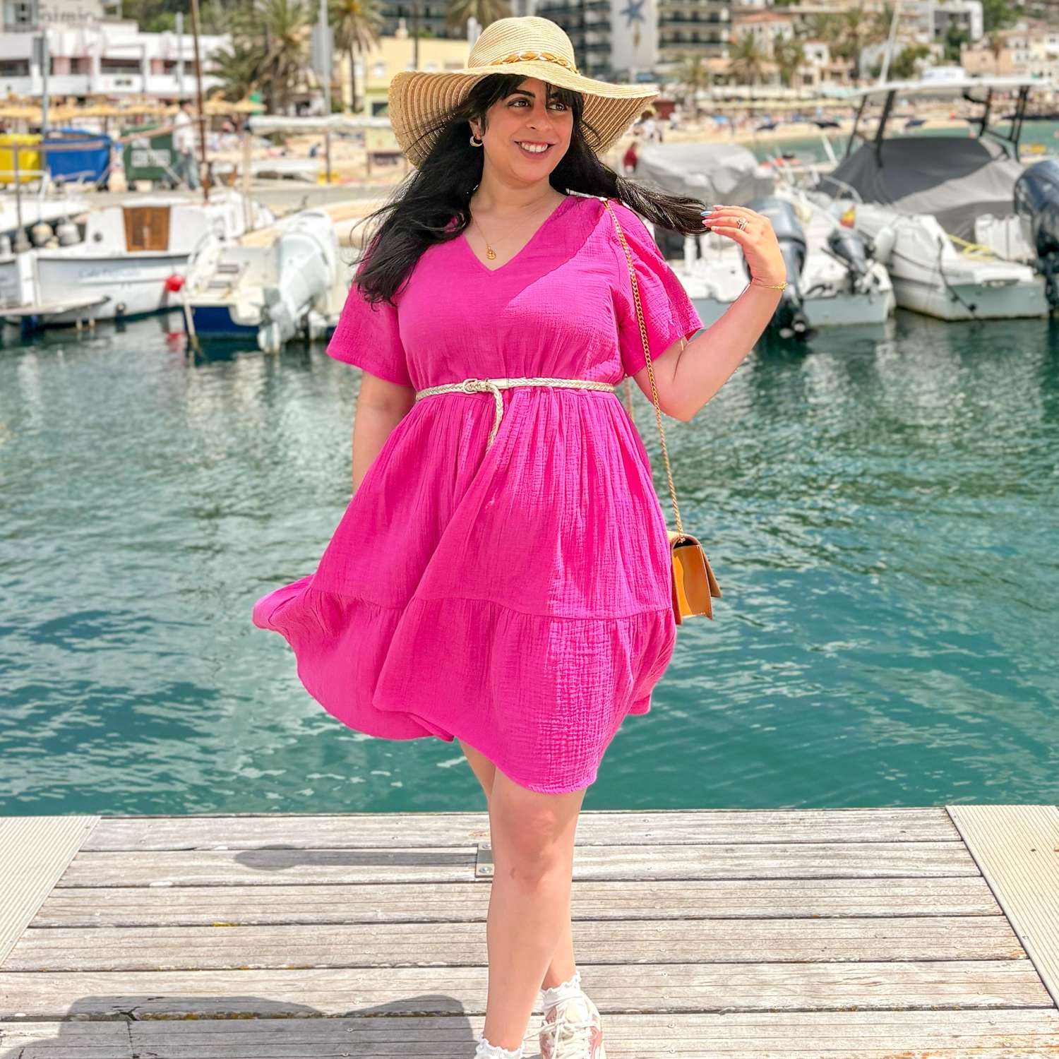 The Amrita Cotton Gauze Short Dress - Peony