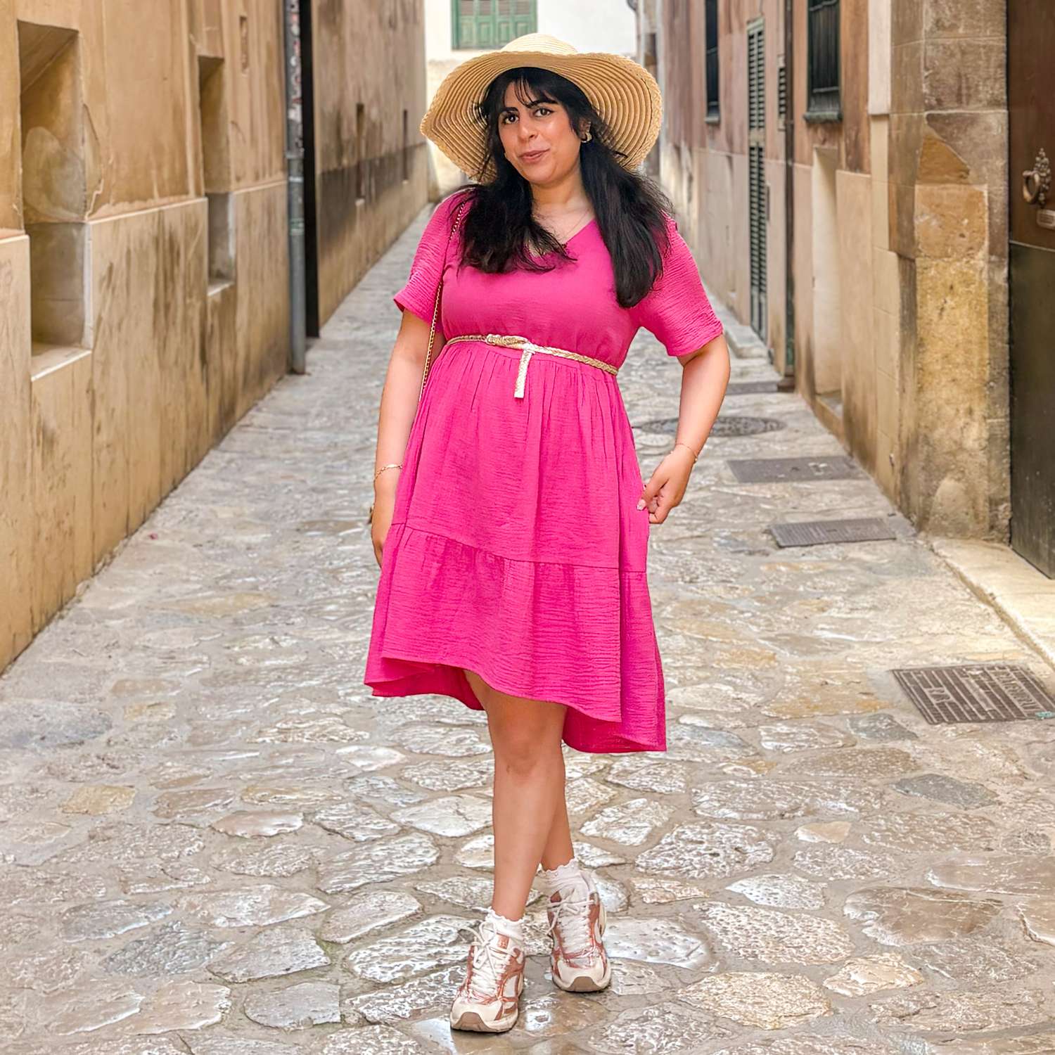 The Amrita Cotton Gauze Short Dress - Peony