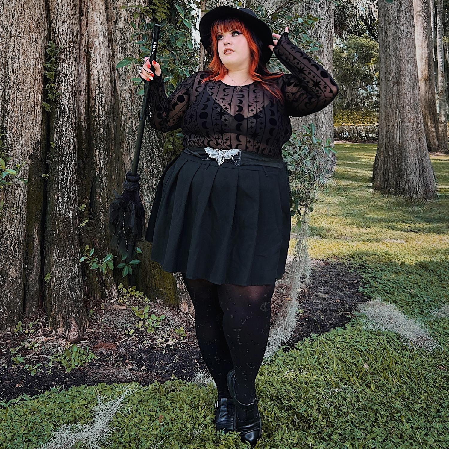 Flock Mesh Top - Moon Stars Pinstripe - Black