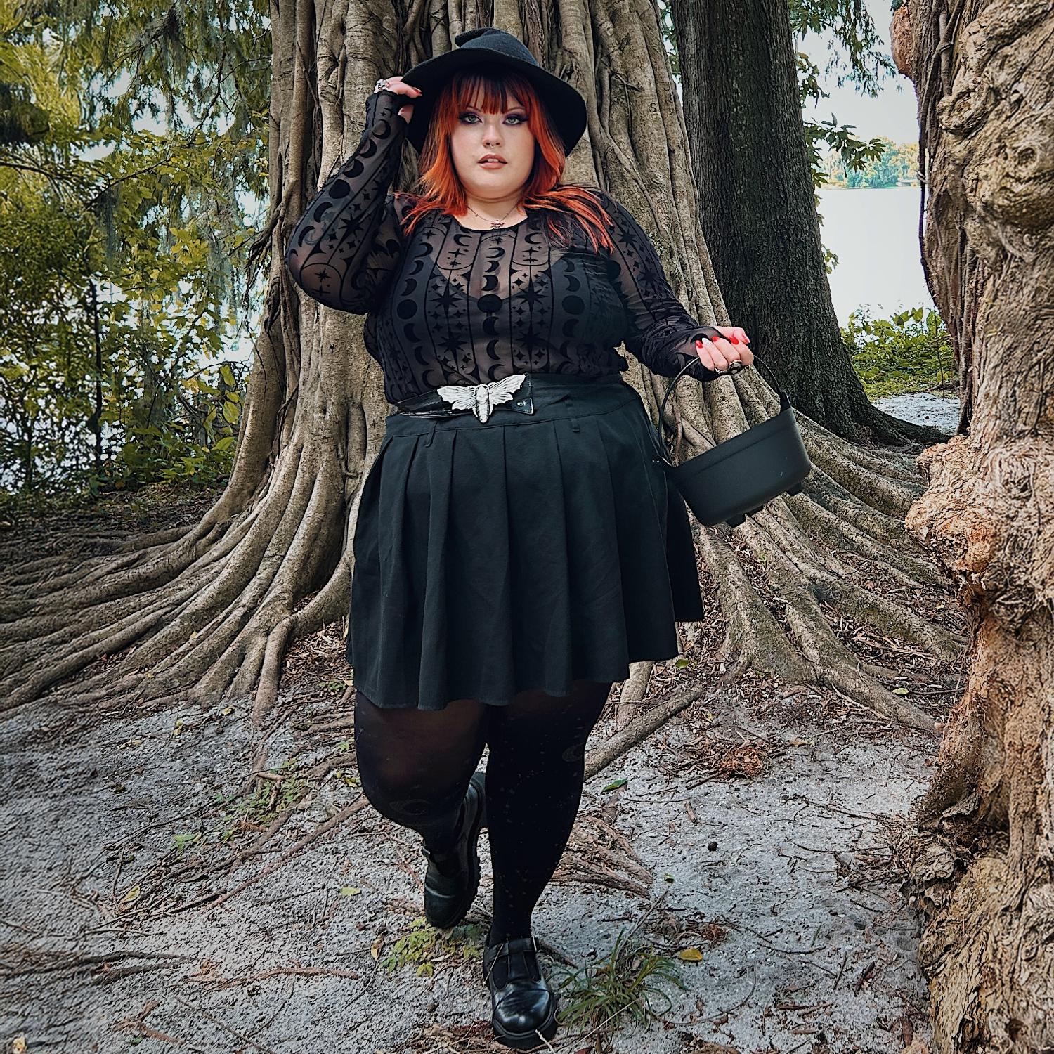Flock Mesh Top - Moon Stars Pinstripe - Black
