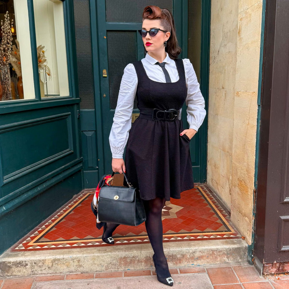 Archean Tailored Skater Dress - Black