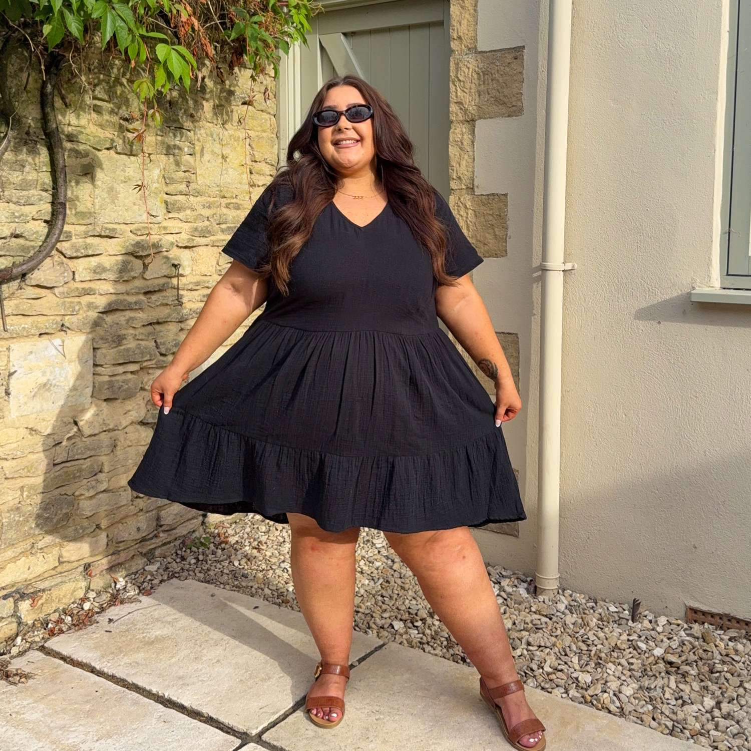 The Amrita Cotton Gauze Short Dress - Black