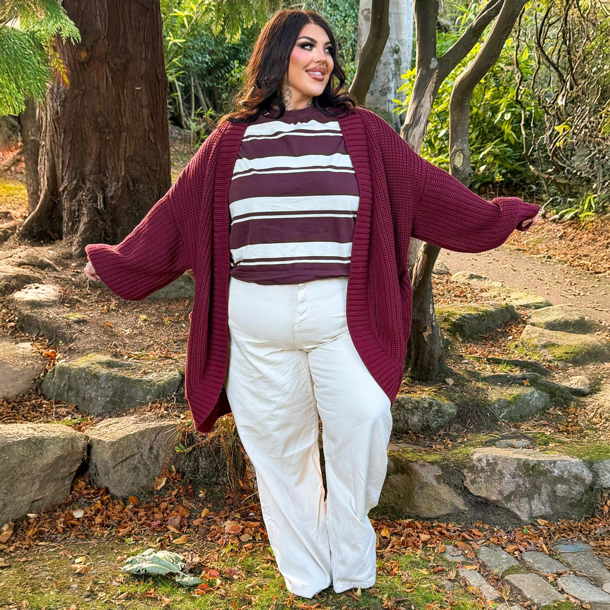 Chunky Knit Cotton Cardigan - Burgundy