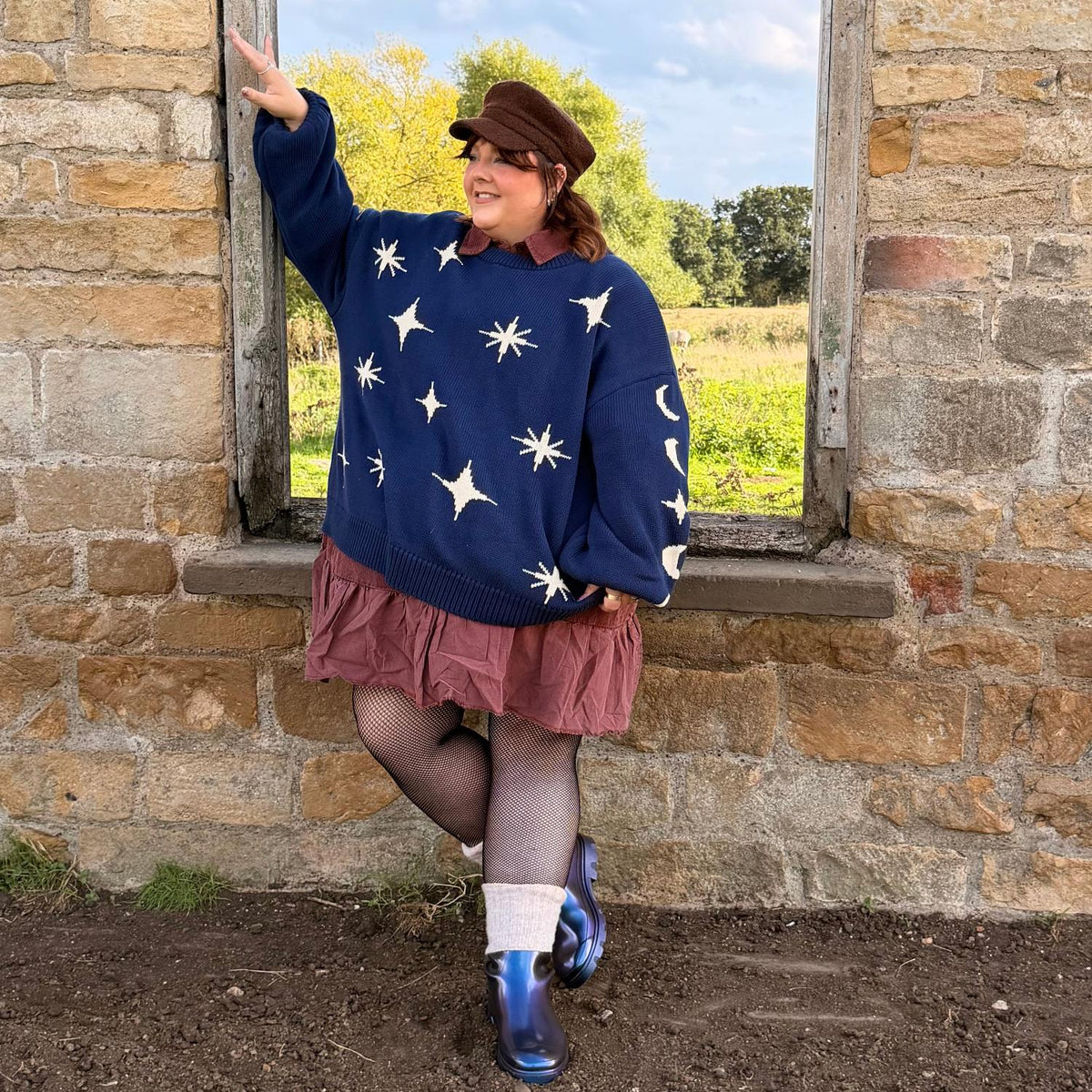 Chunky Knit Jumper - Stars - Navy/Cream