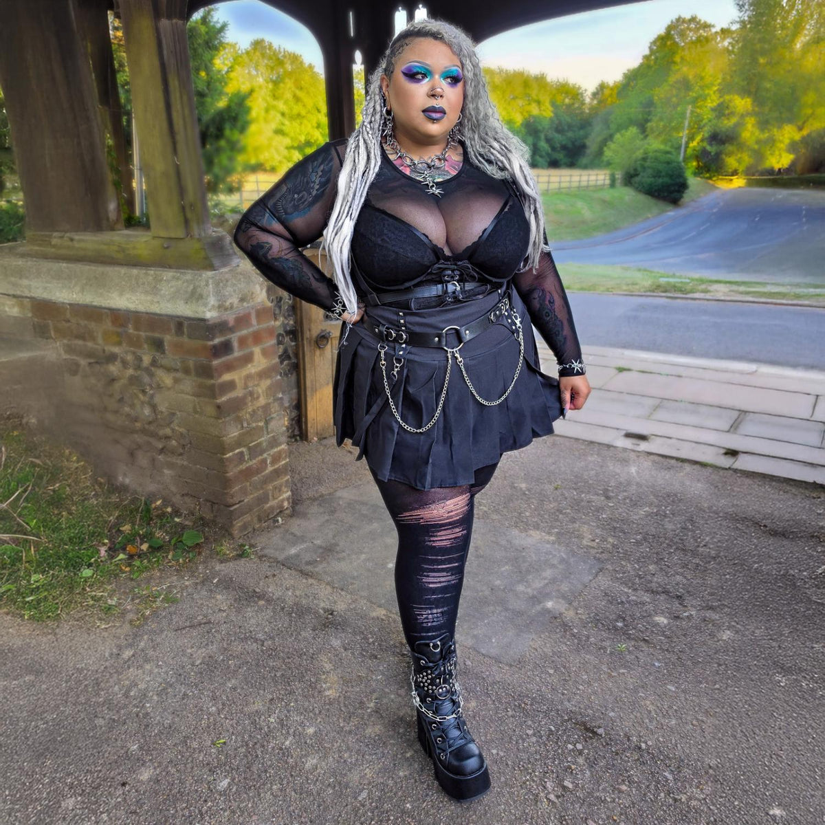 Mixed Denier Tights - Torn - Black