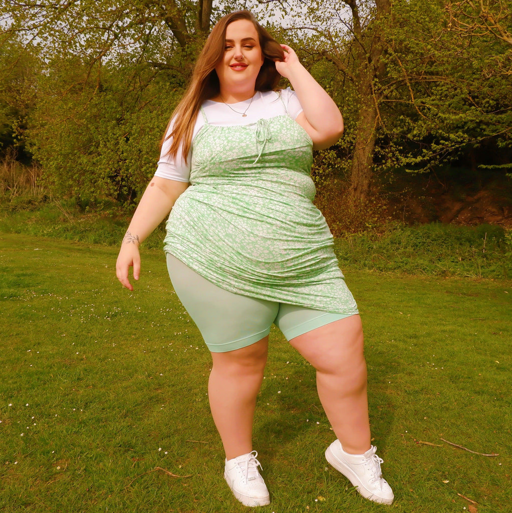 Woman wearing juniper chub rub shorts
